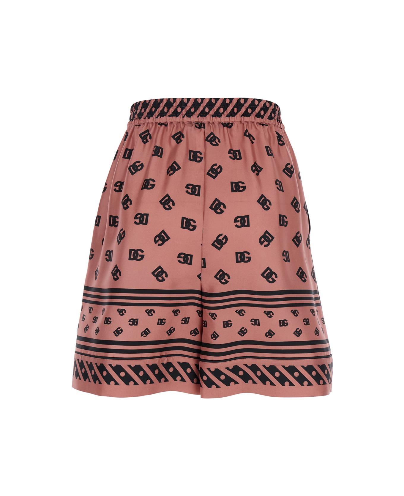Dolce & Gabbana Pink Bermuda Shorts With Dg Logo Printed All-over In Silk Woman - Pink