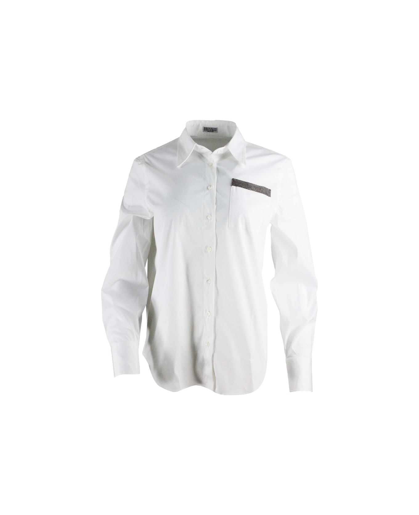 Brunello Cucinelli Long-sleeved Shirt In Strech Poplin - White