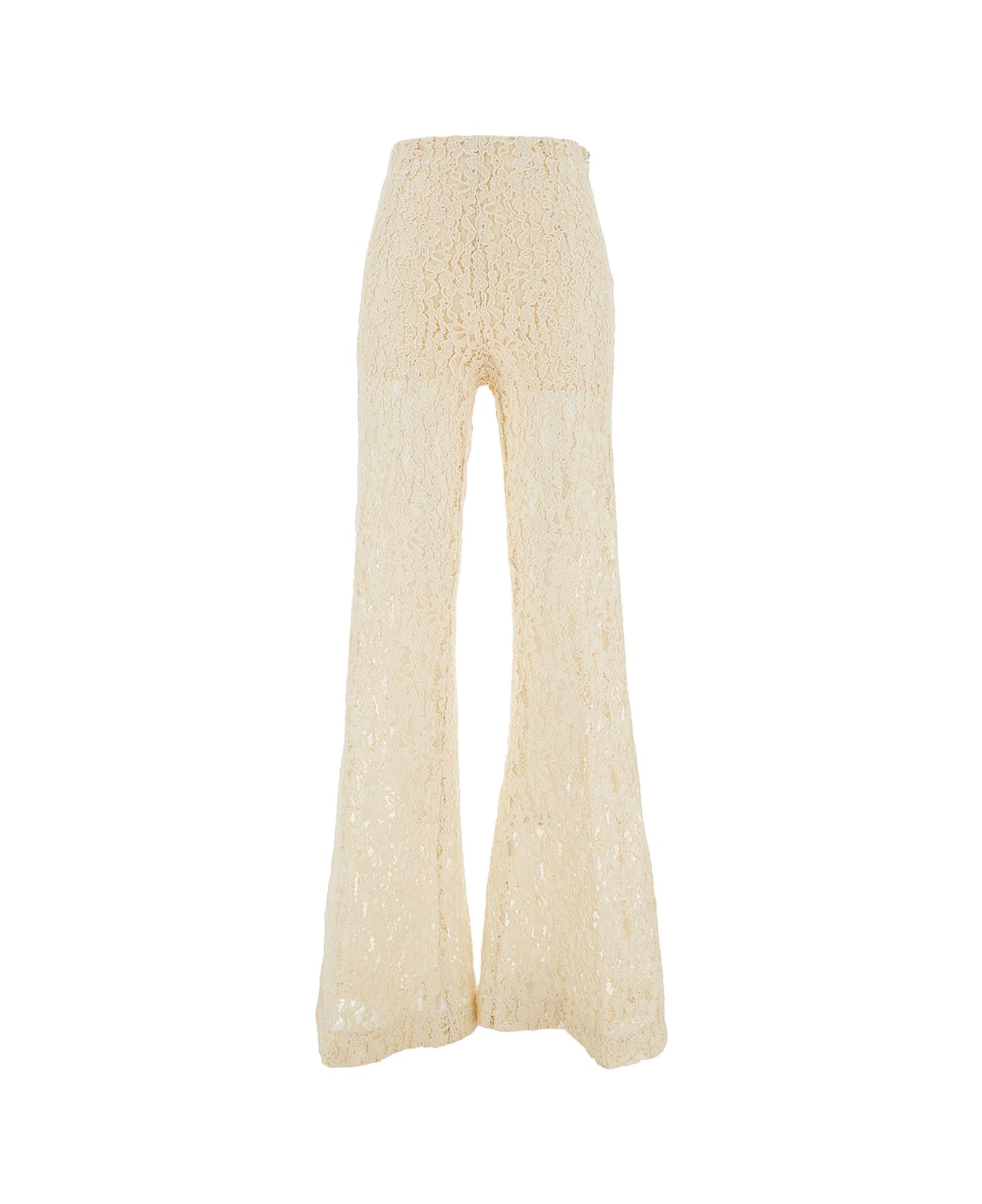 TwinSet Cream White High-waisted Pants In Lace Woman - Beige