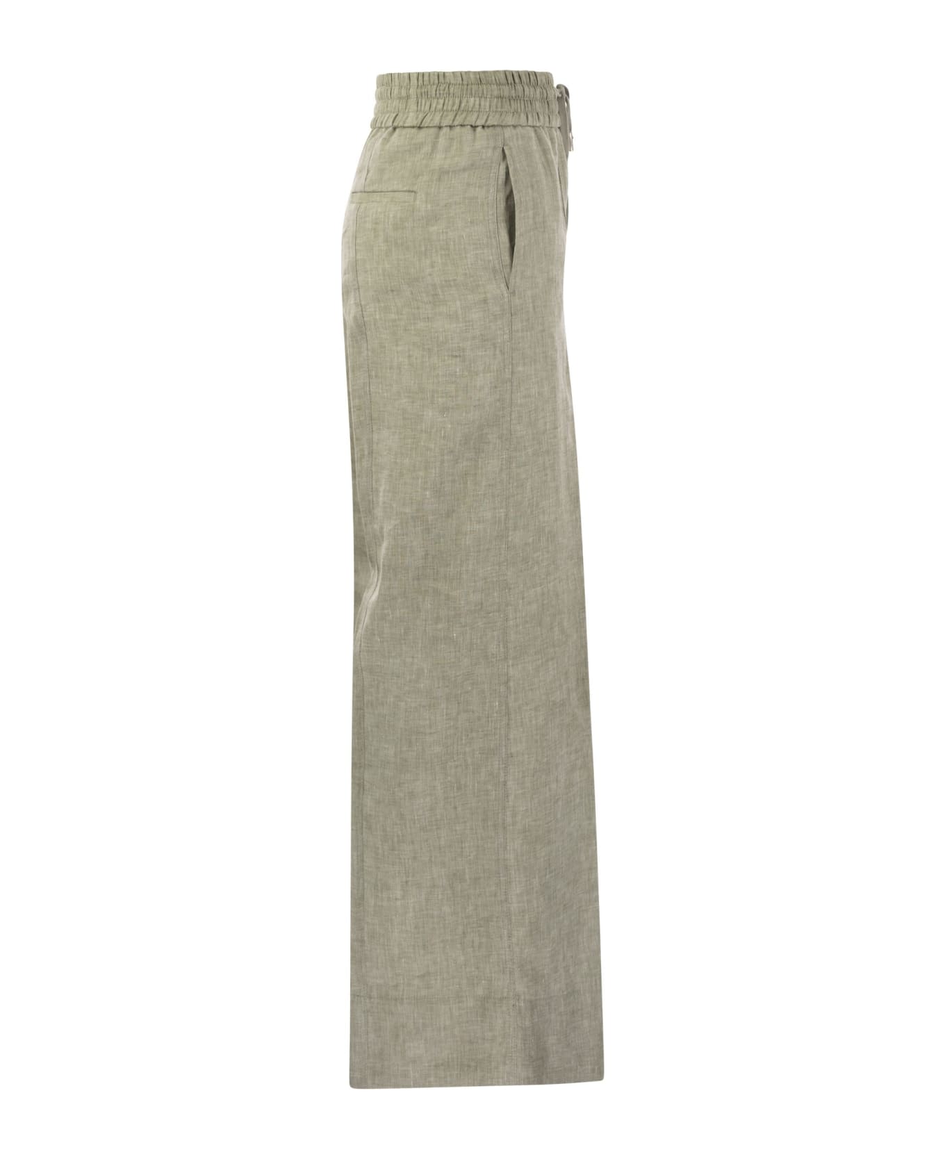 Peserico Loose-fitting Trousers In Lightweight Pure Linen Canvas - Green ボトムス