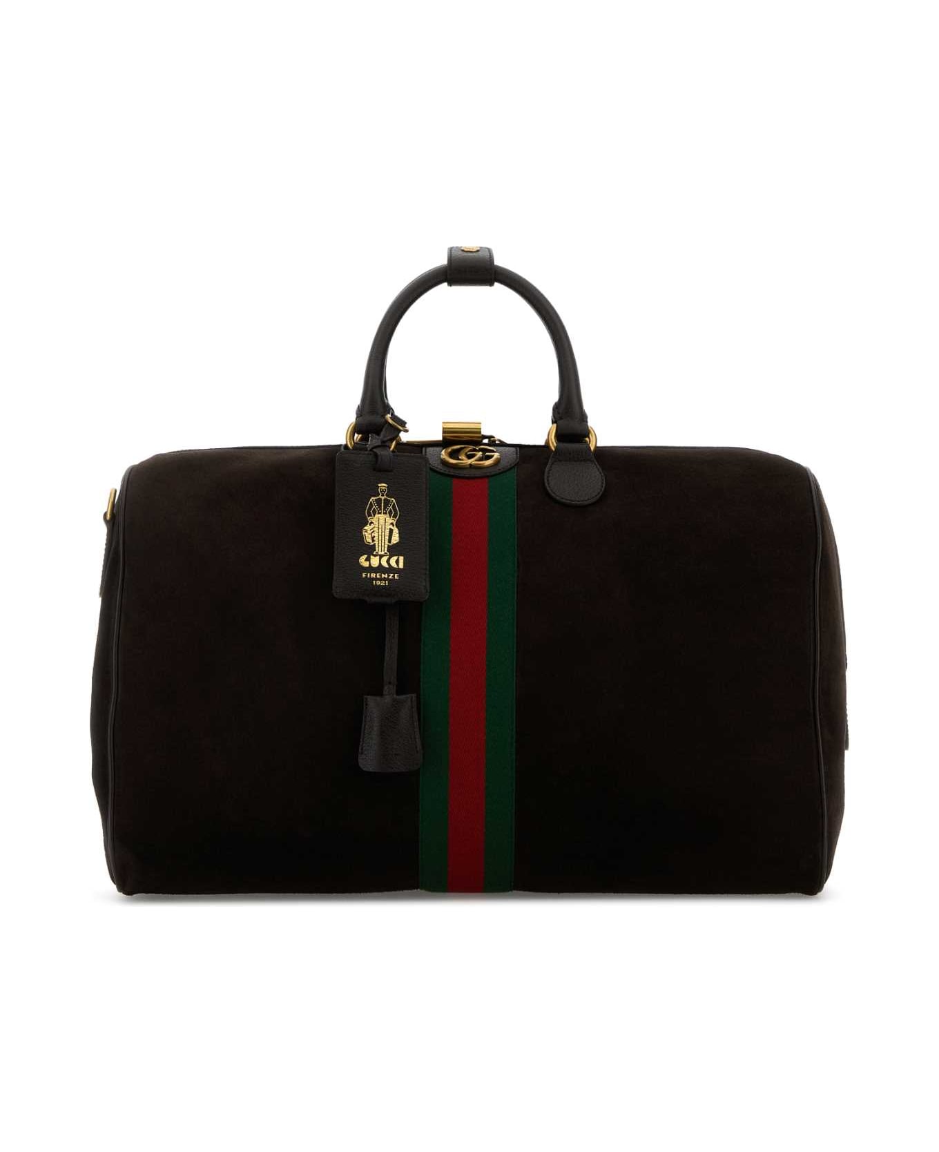 Gucci Dark Brown Suede Medium Gucci Savoy Travel Bag - 2041