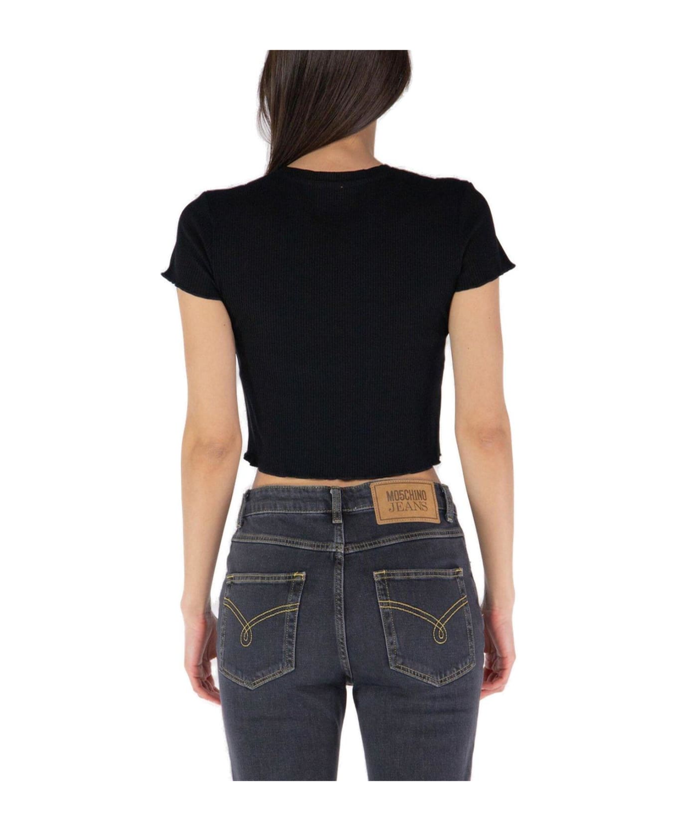 Moschino Jeans Lettuce Hem Cropped T-shirt - Black Tシャツ