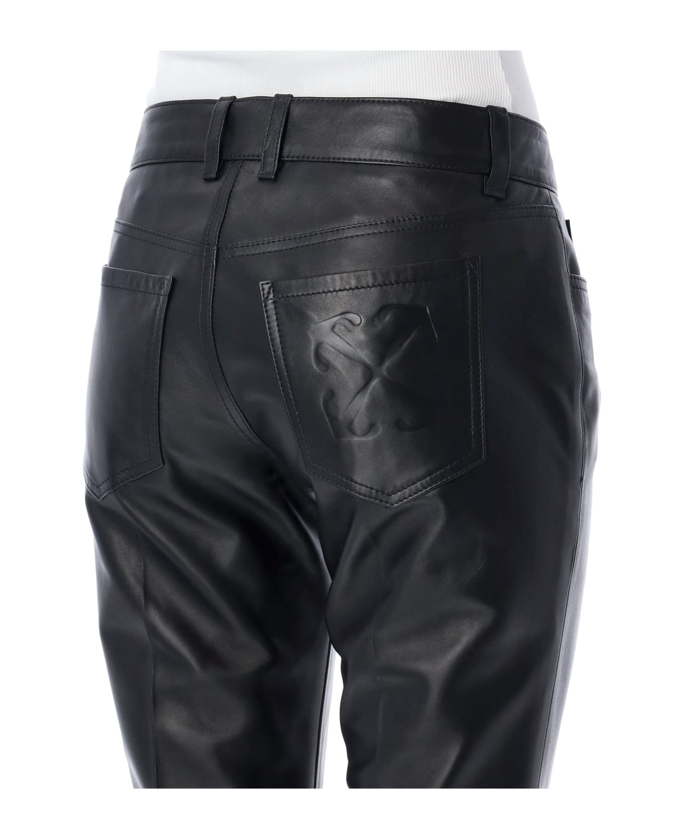 Off White Faux Leather Pants in Slim Fit