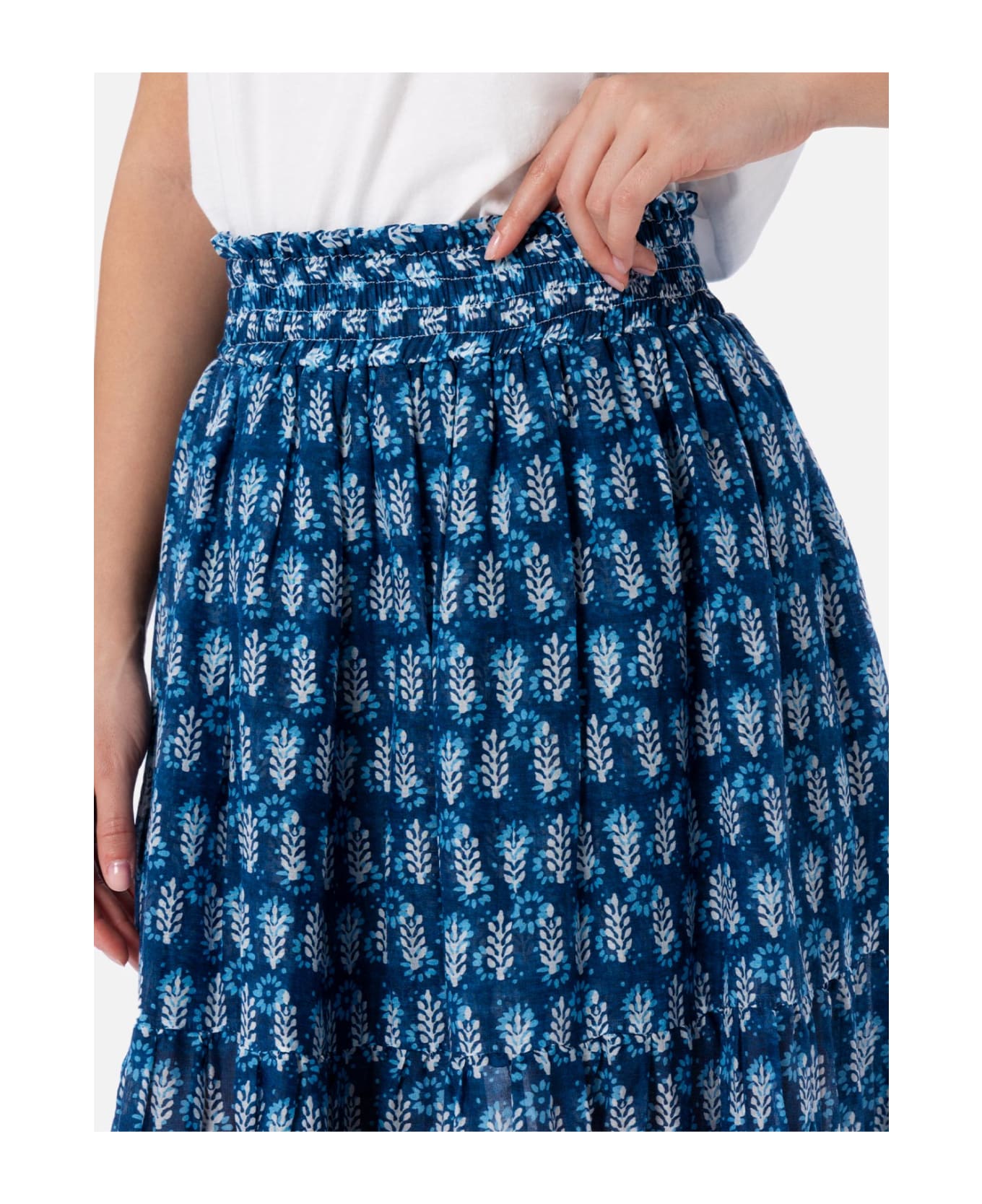MC2 Saint Barth Woman Silk Voile Pleated Long Skirt Cheyenne - BLUE