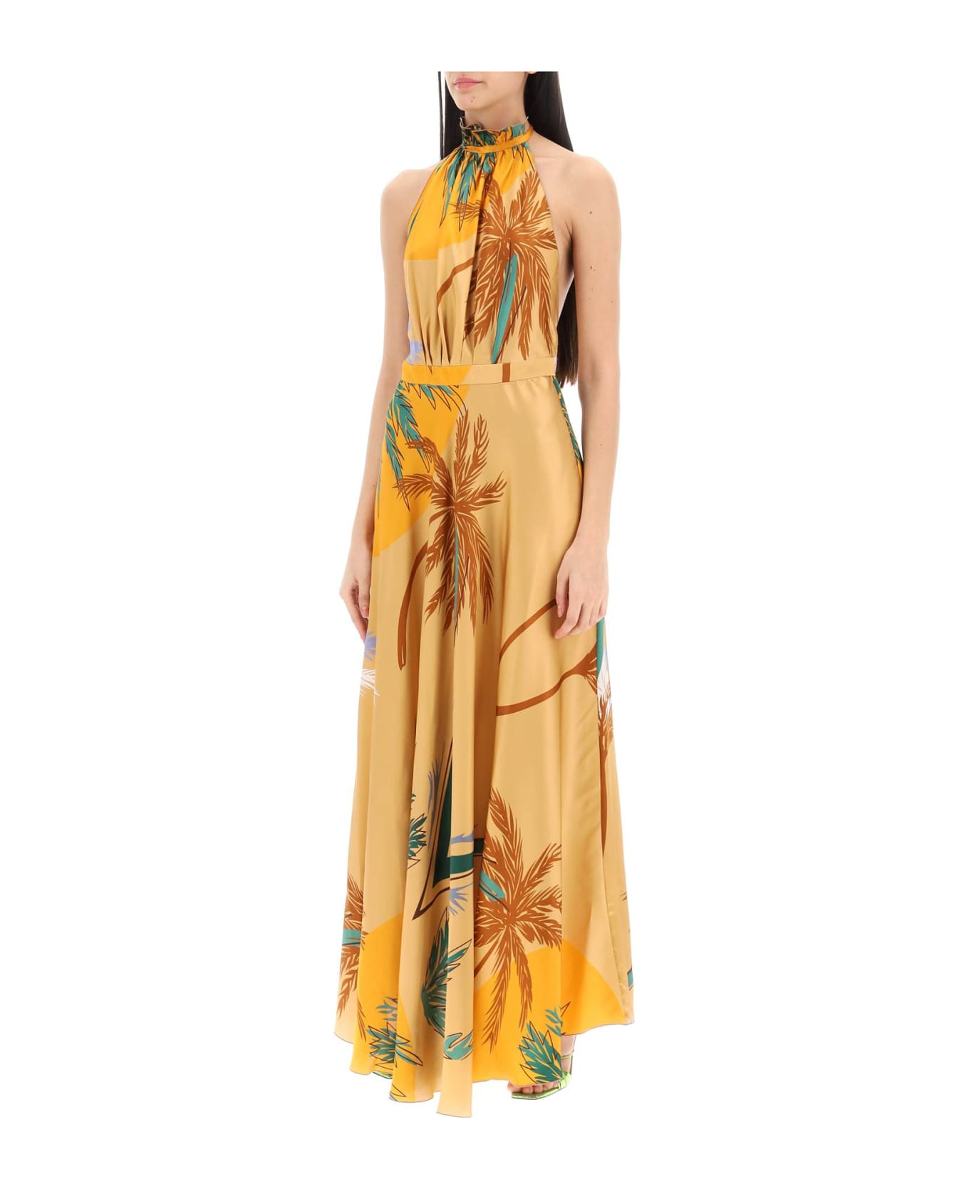 Raquel Diniz Giovanna Silk Satin Maxi Dress - SAND PALMS (Orange)