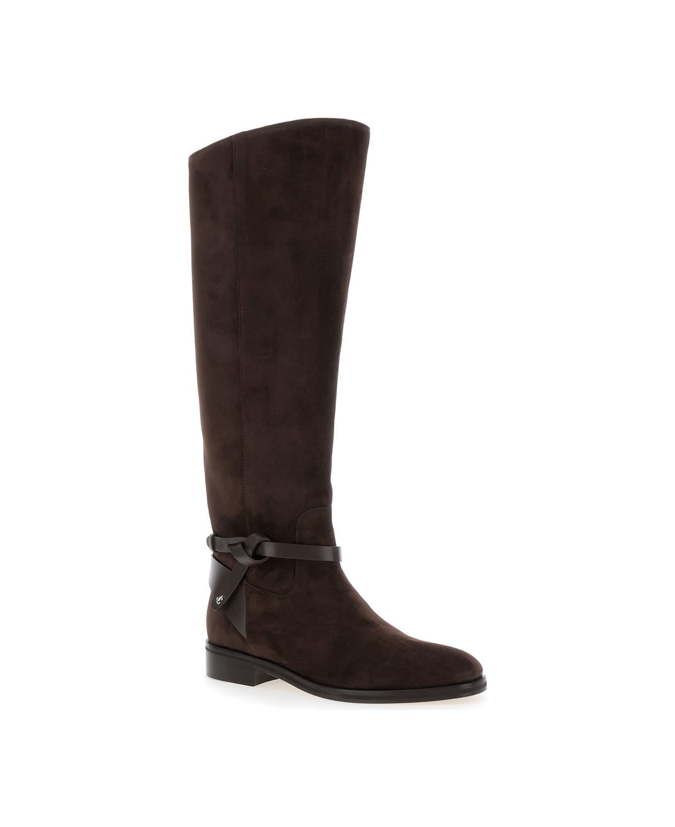 Jimmy Choo 'lawton' Brown Knee-high Boots With Knotted Detail In Suede Woman - Brown