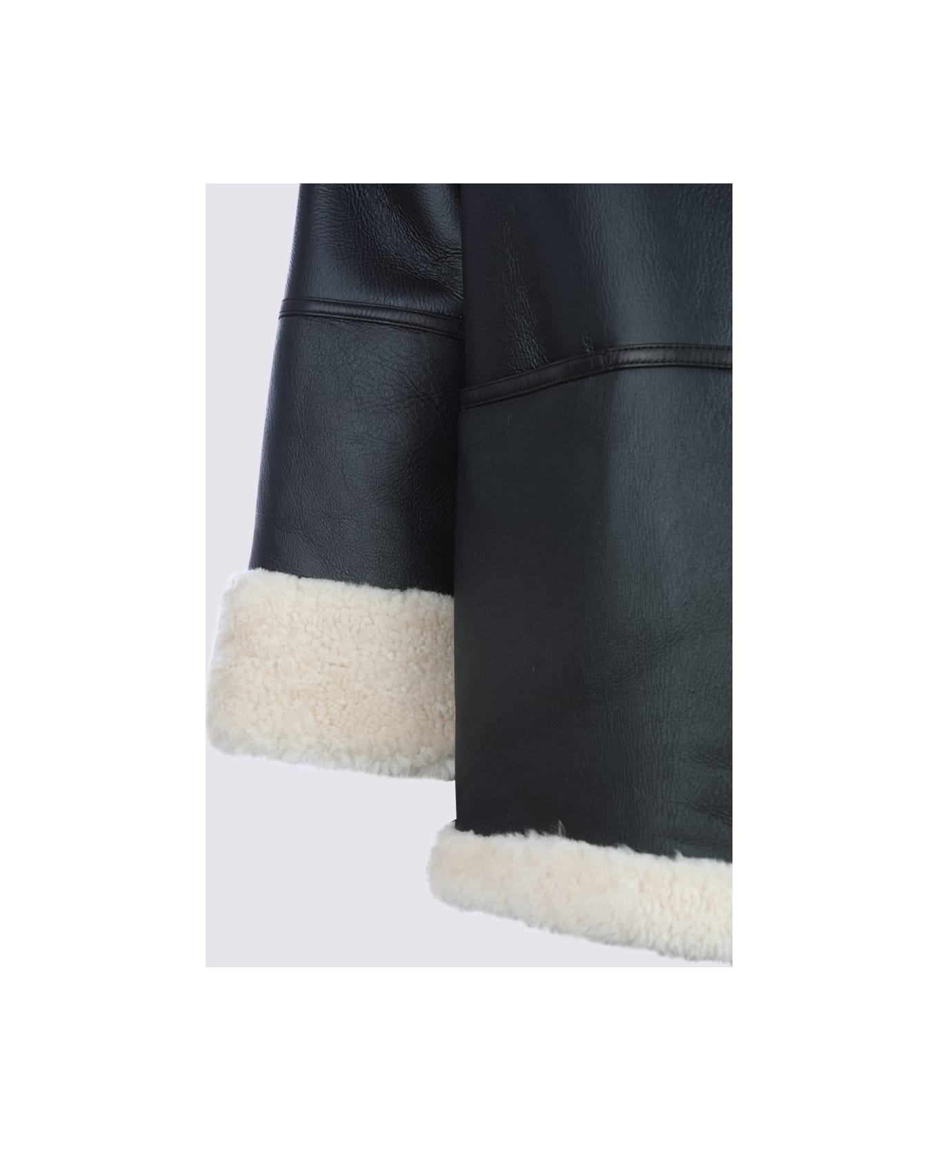 Totême Black Leather Jacket - BLACK/OFF-WHITE