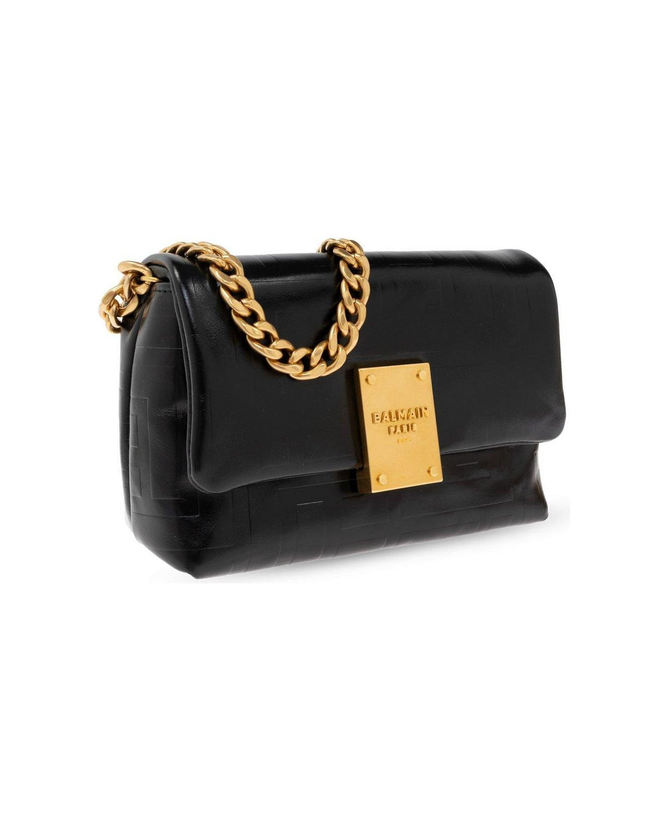 Balmain Logo Embossed Flap Small Shoulder Bag - Pa Noir