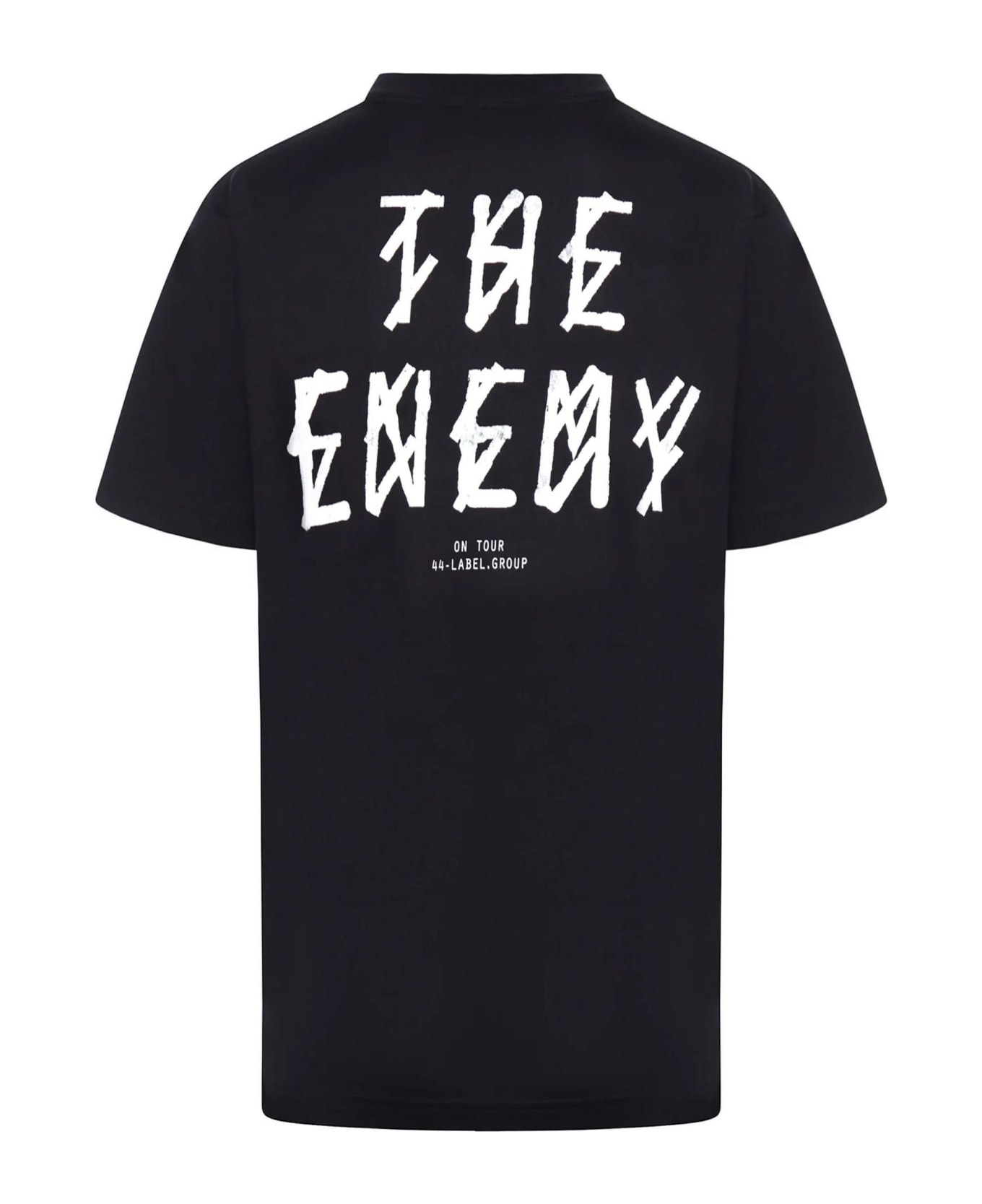 44 Label Group Black Cotton T-shirt - Black+the enemy print シャツ