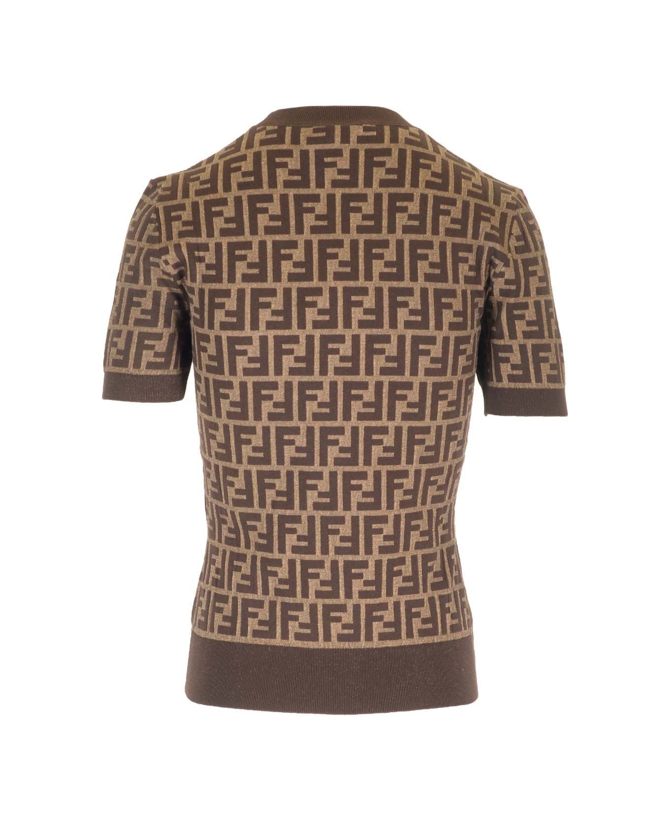 Fendi Ff Cotton Knit Top - Brown