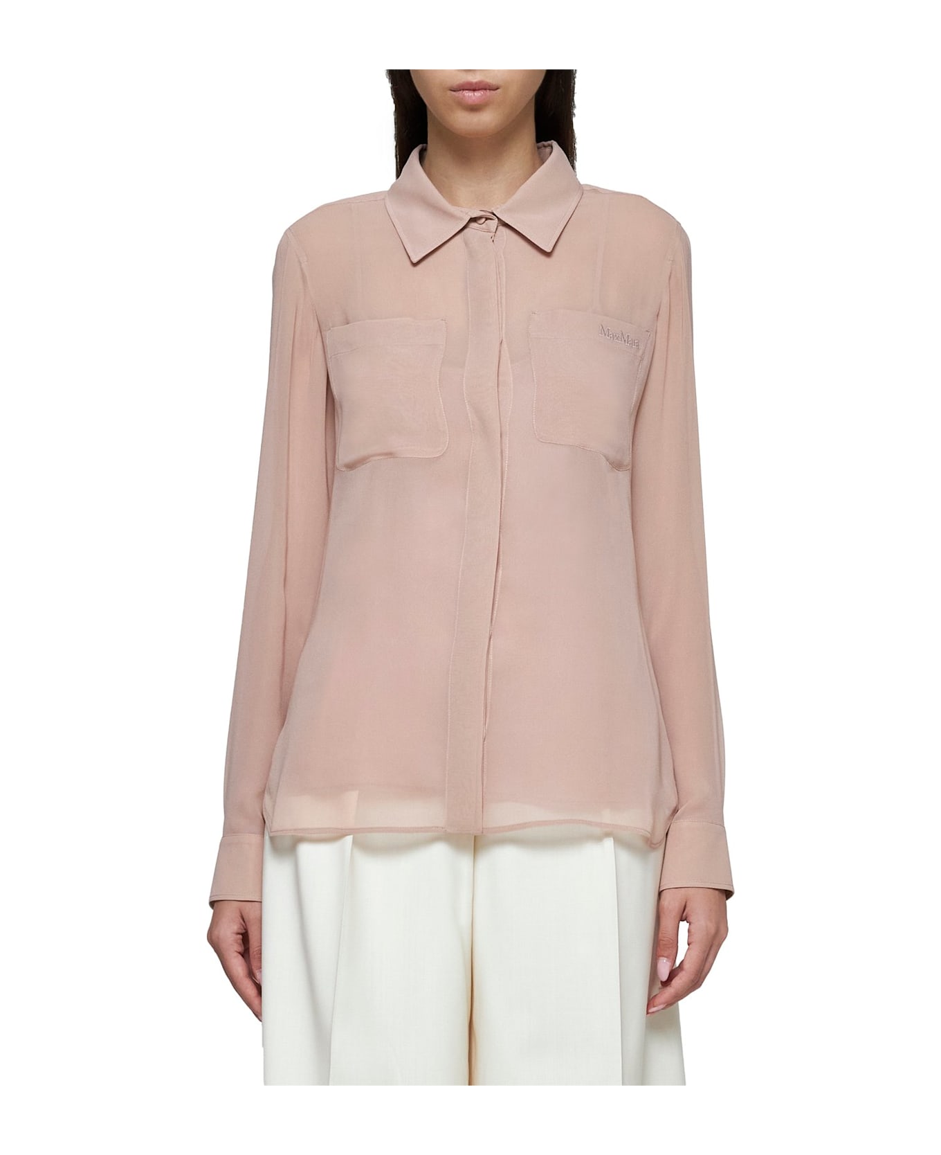 Max Mara Curved Hem Long-sleeved Shirt - Powder