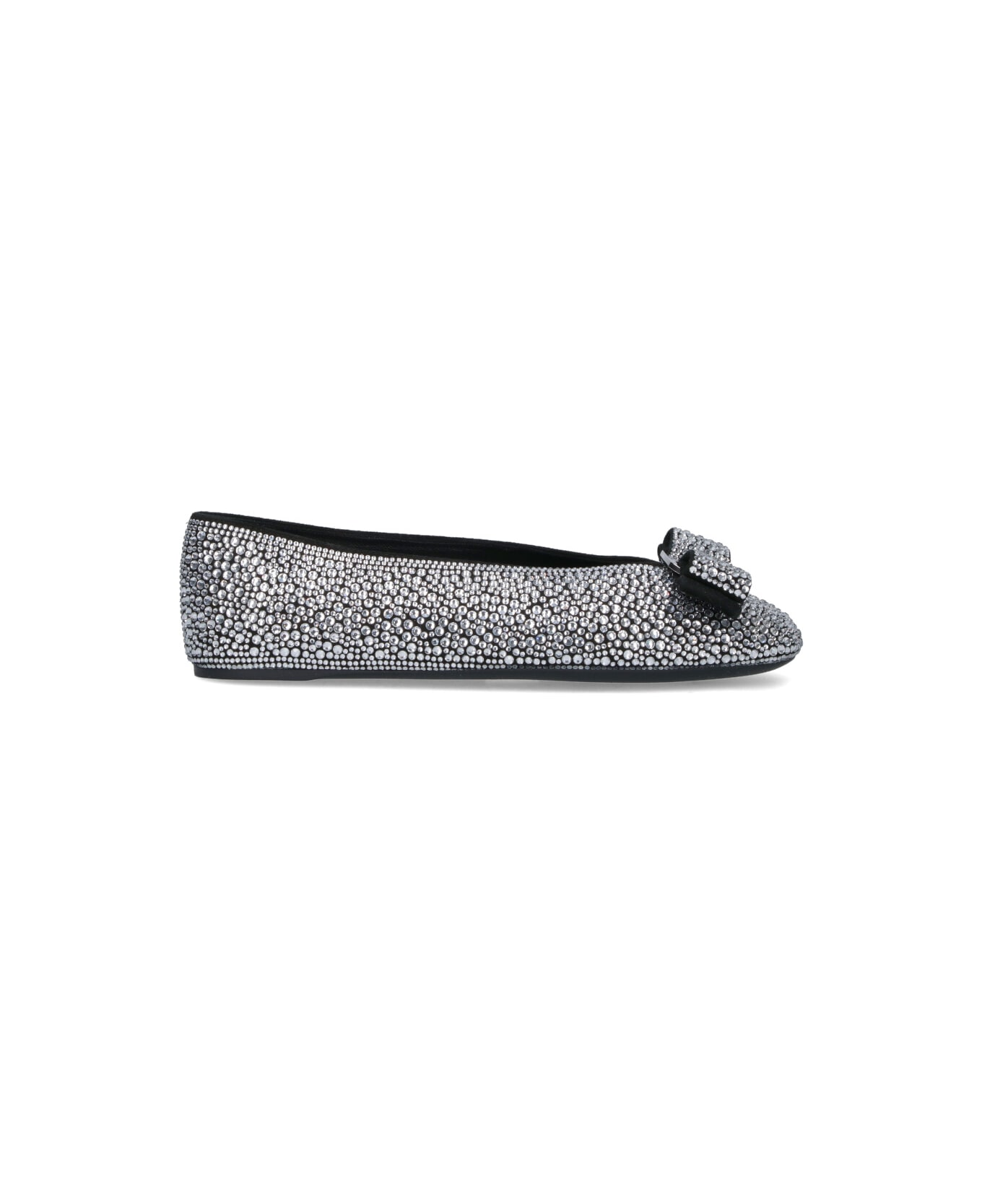 Ferragamo Ballet Flats With Rhinestones - BLACK/WHITE フラットシューズ