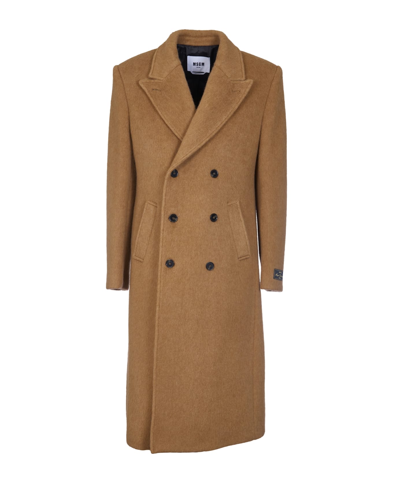 MSGM Rear Slit Double-breasted Long Coat - Camel
