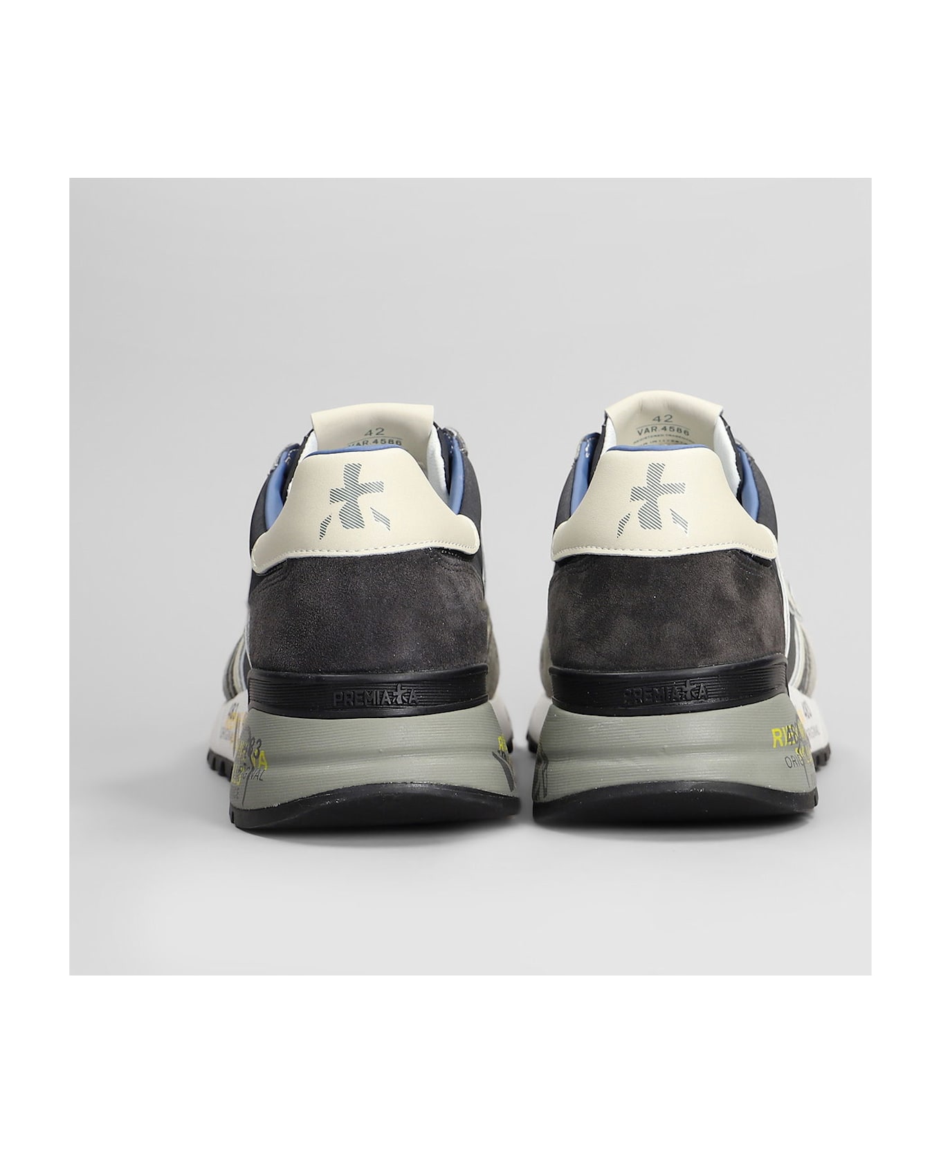 Premiata Lander Sneakers In Grey Suede And Fabric - grey