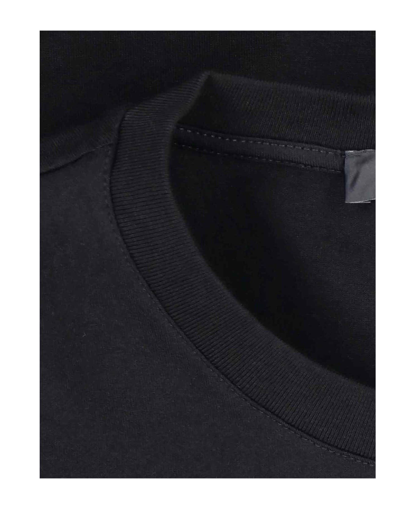 Versace Black Crewneck T-shirt With Contrasting Logo Lettering Print In Cotton Man - Black