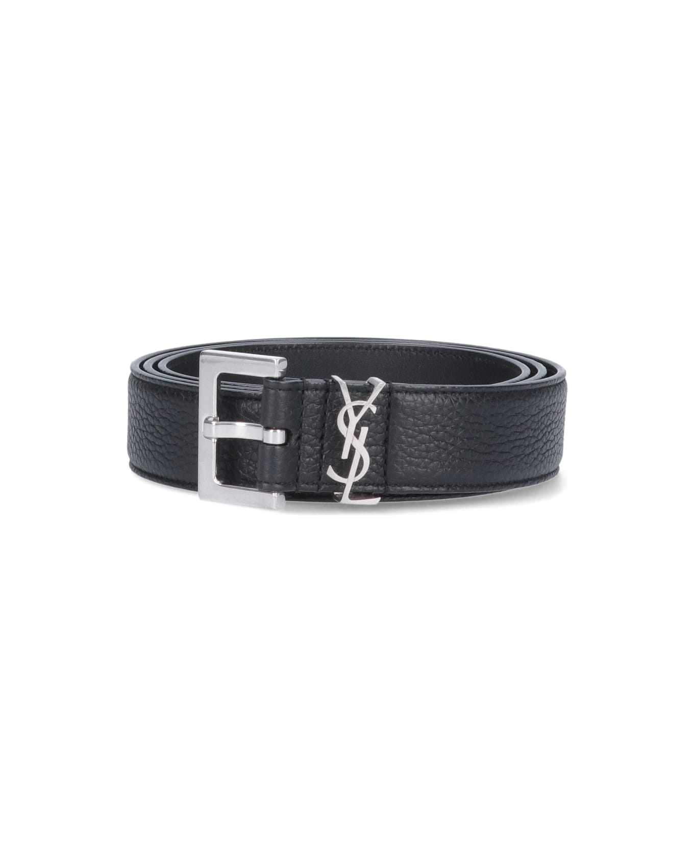 Saint Laurent - Grained Leather Logo Bel - Black