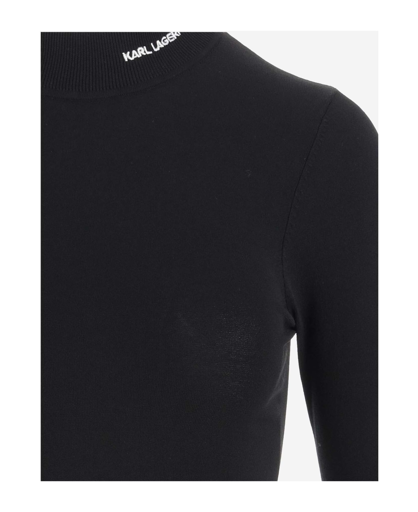 Karl Lagerfeld Stretch Viscose Pullover With Logo - Black ニットウェア