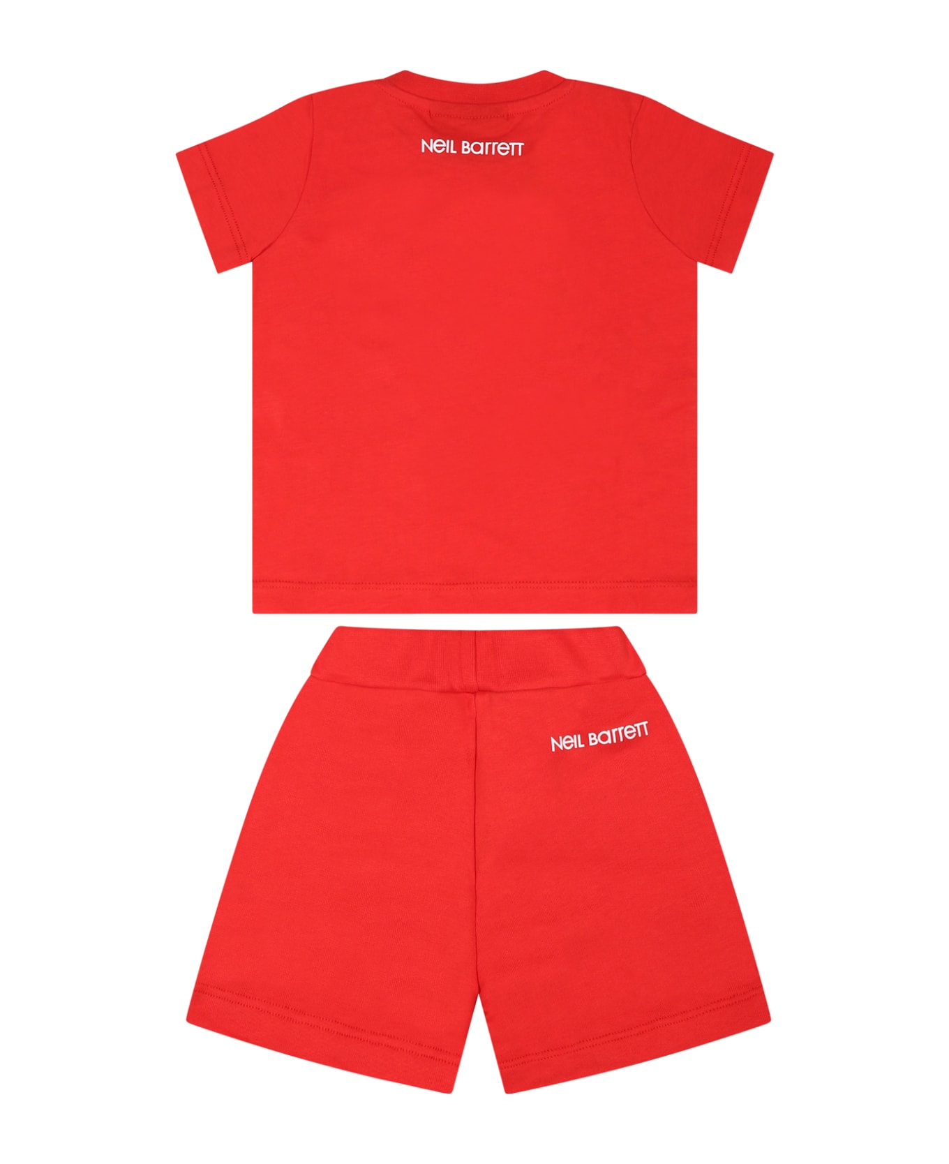 Neil Barrett Red Cotton Suit For Baby Boy With Iconic Lightning Bolts - Red ボトムス