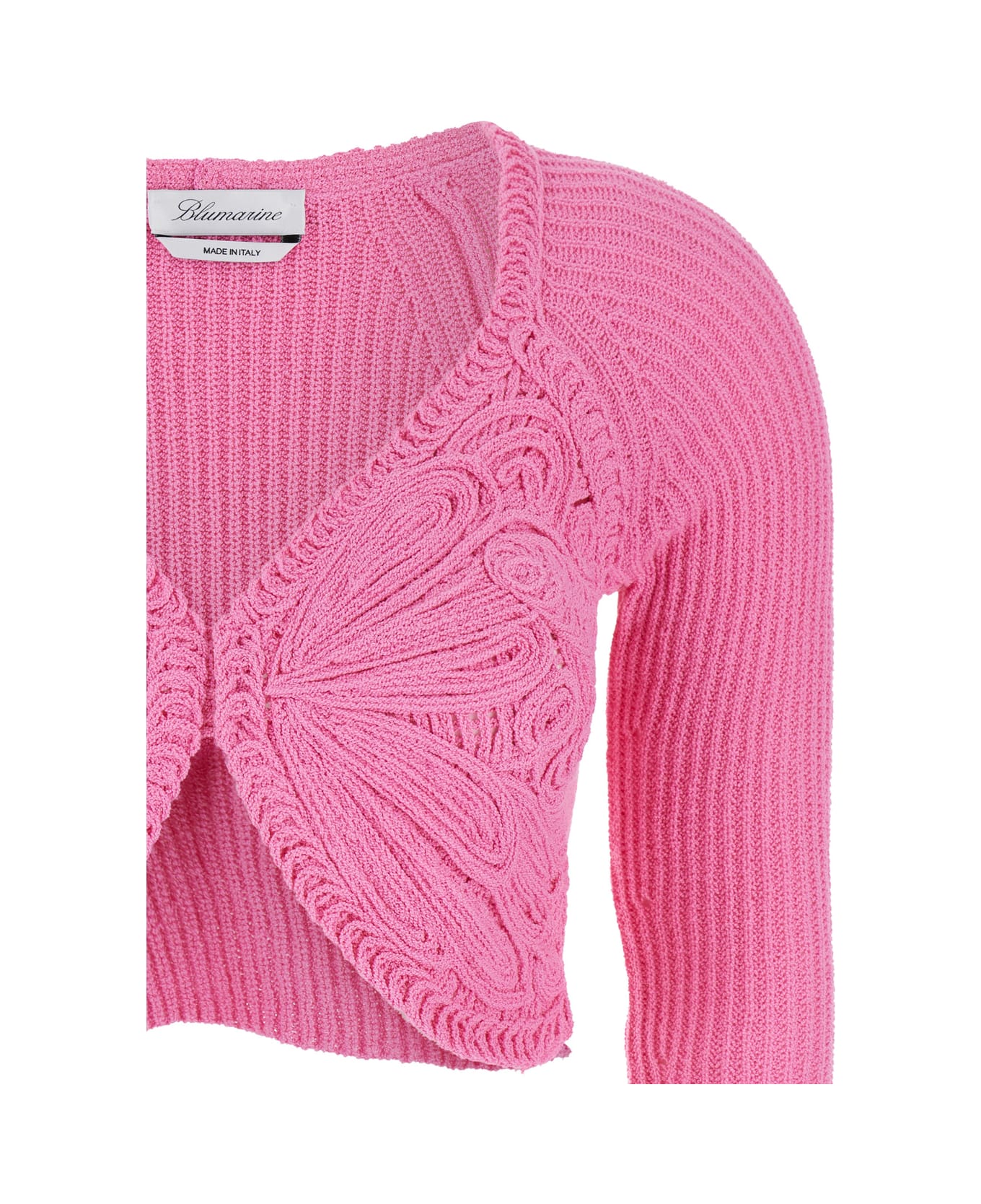 Blumarine Pink Crop Butterfly Cardigan In Cotton Blend Woman - Pink ニットウェア