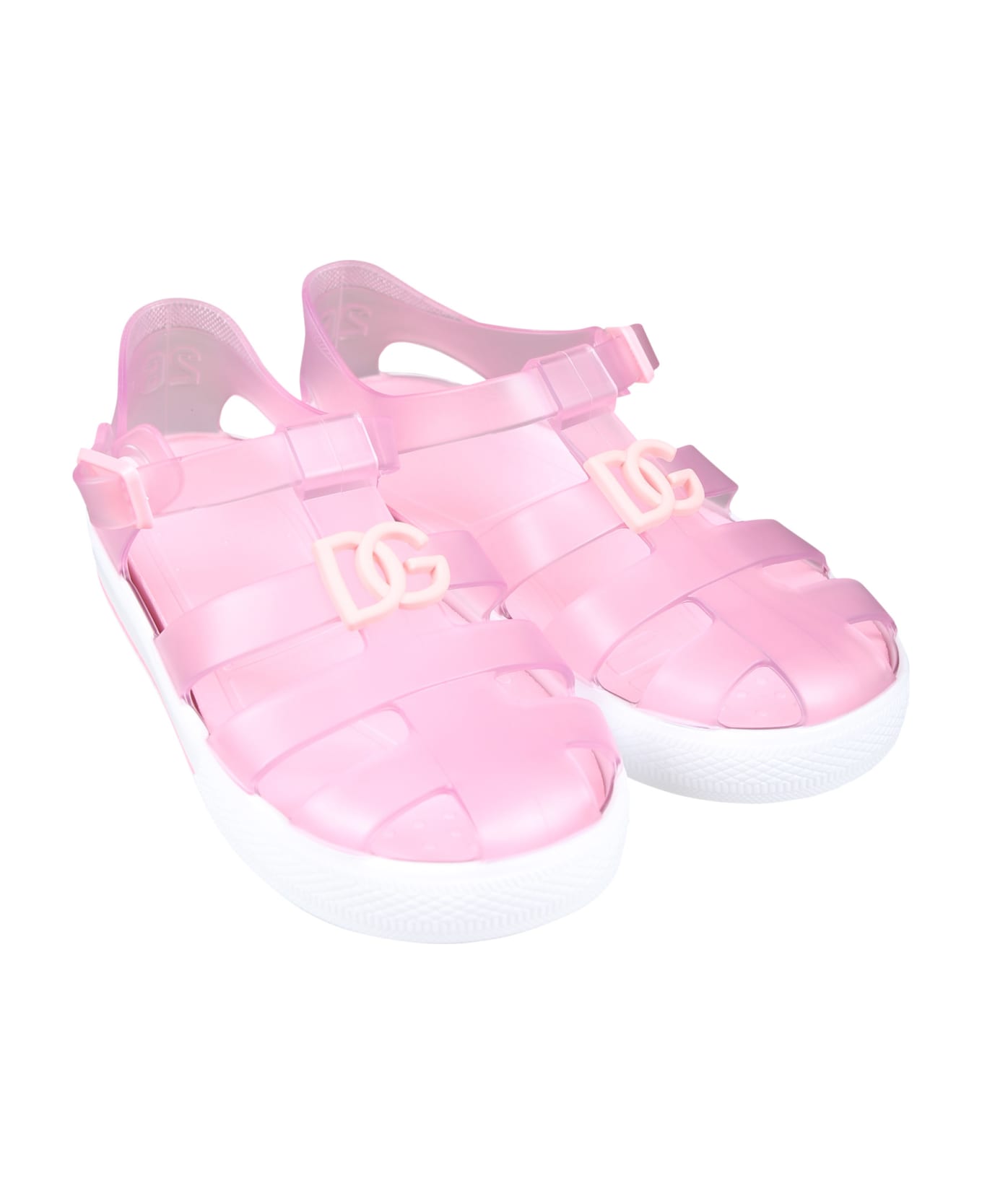 Dolce & Gabbana Pink Sandals For Girl With Logo - Pink