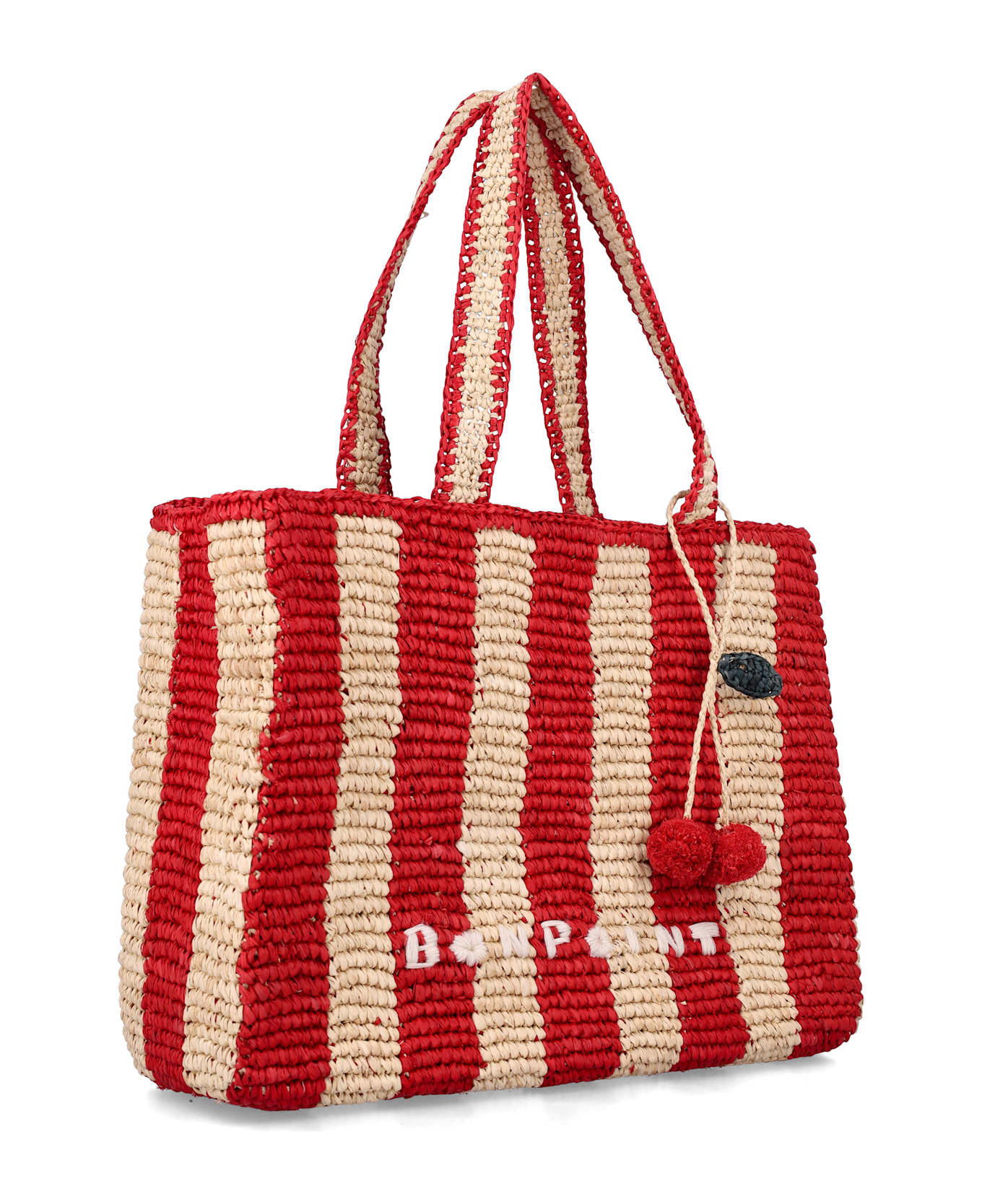 Bonpoint Kid - Esma Embroidered Striped Raffia Bag - COQUELICOT