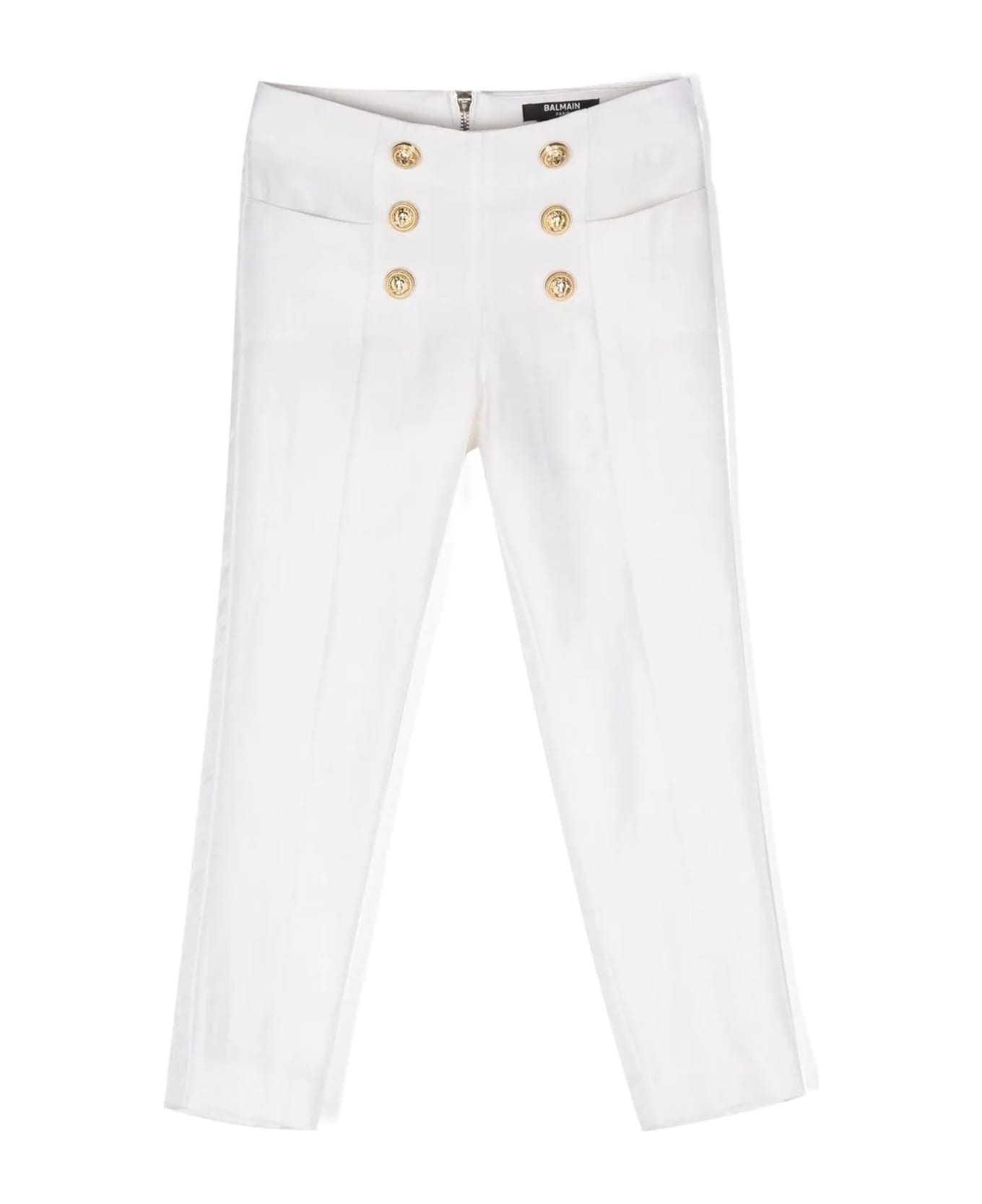 Balmain White Virgin Wool Trousers - Bianco