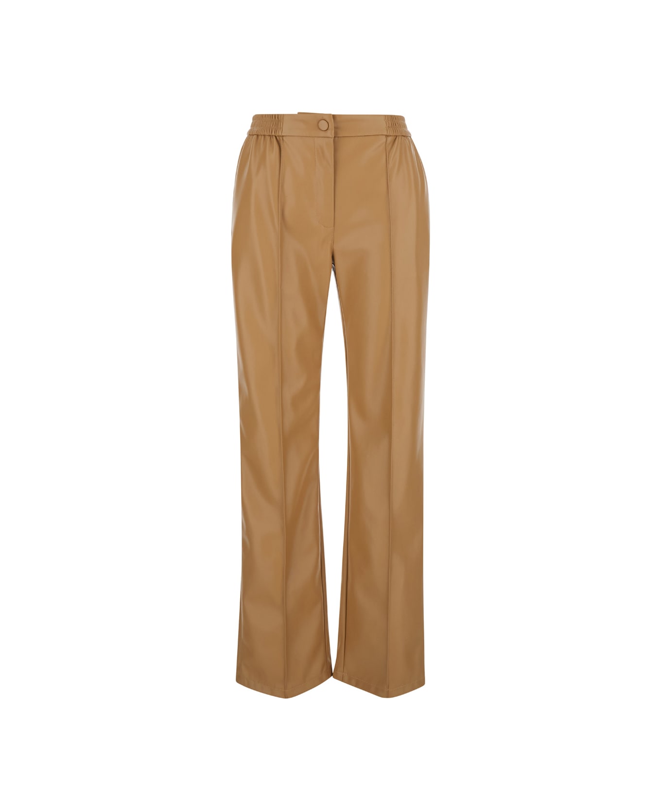 TwinSet Brown Pants With Elastic Waistband And Logo In Eco Leather Woman - Brown