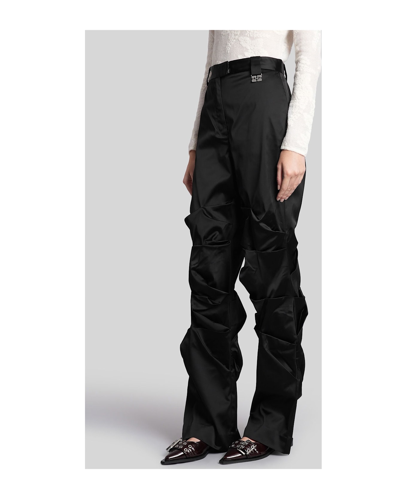 Ganni Pants In Black Acetate - black