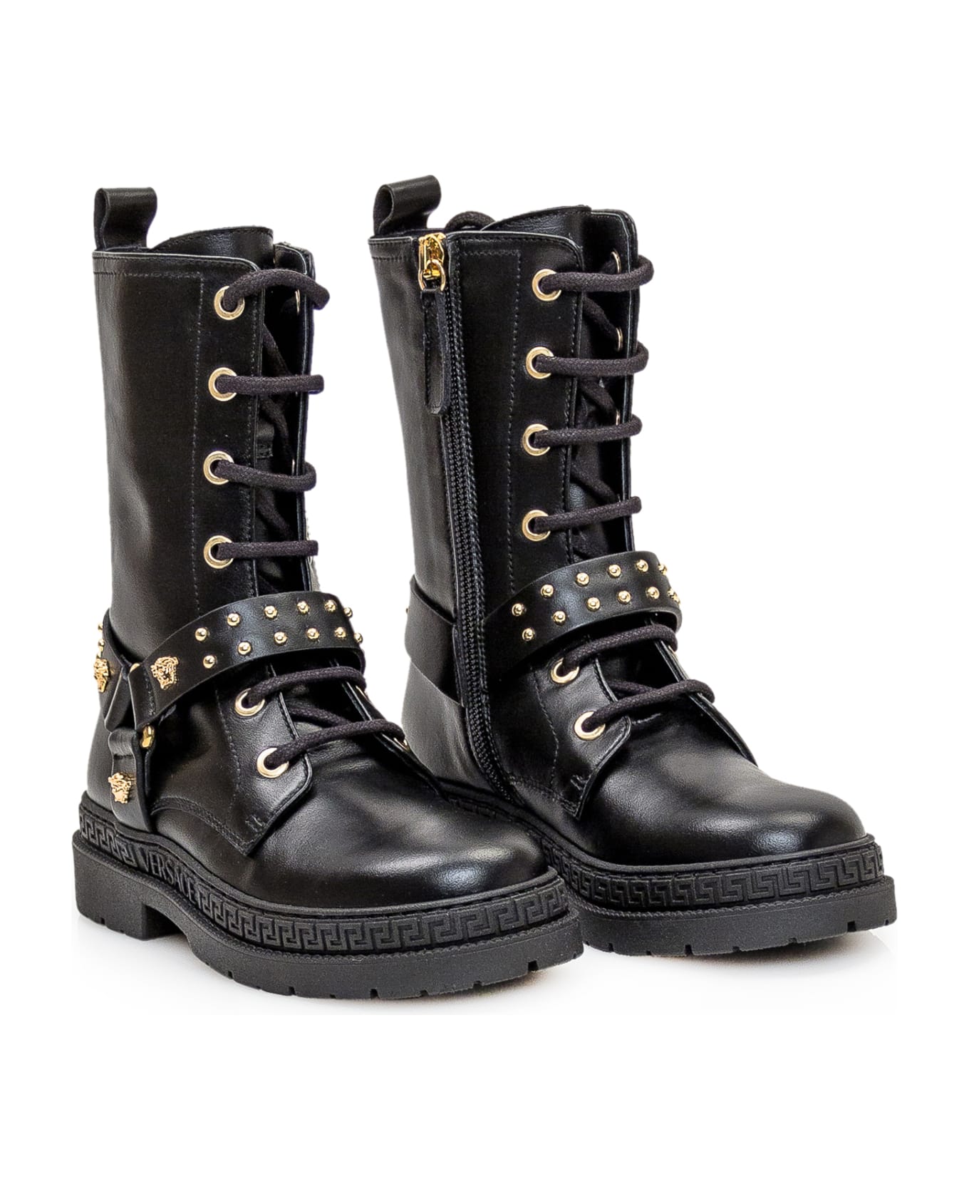Versace Motorcycle Boots From Medusa - BLACK-VERSACE GOLD