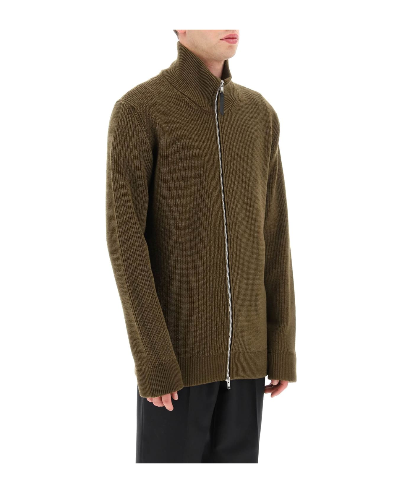 Maison Margiela Knitted Cardigan With Zip - OLIVE (Green)