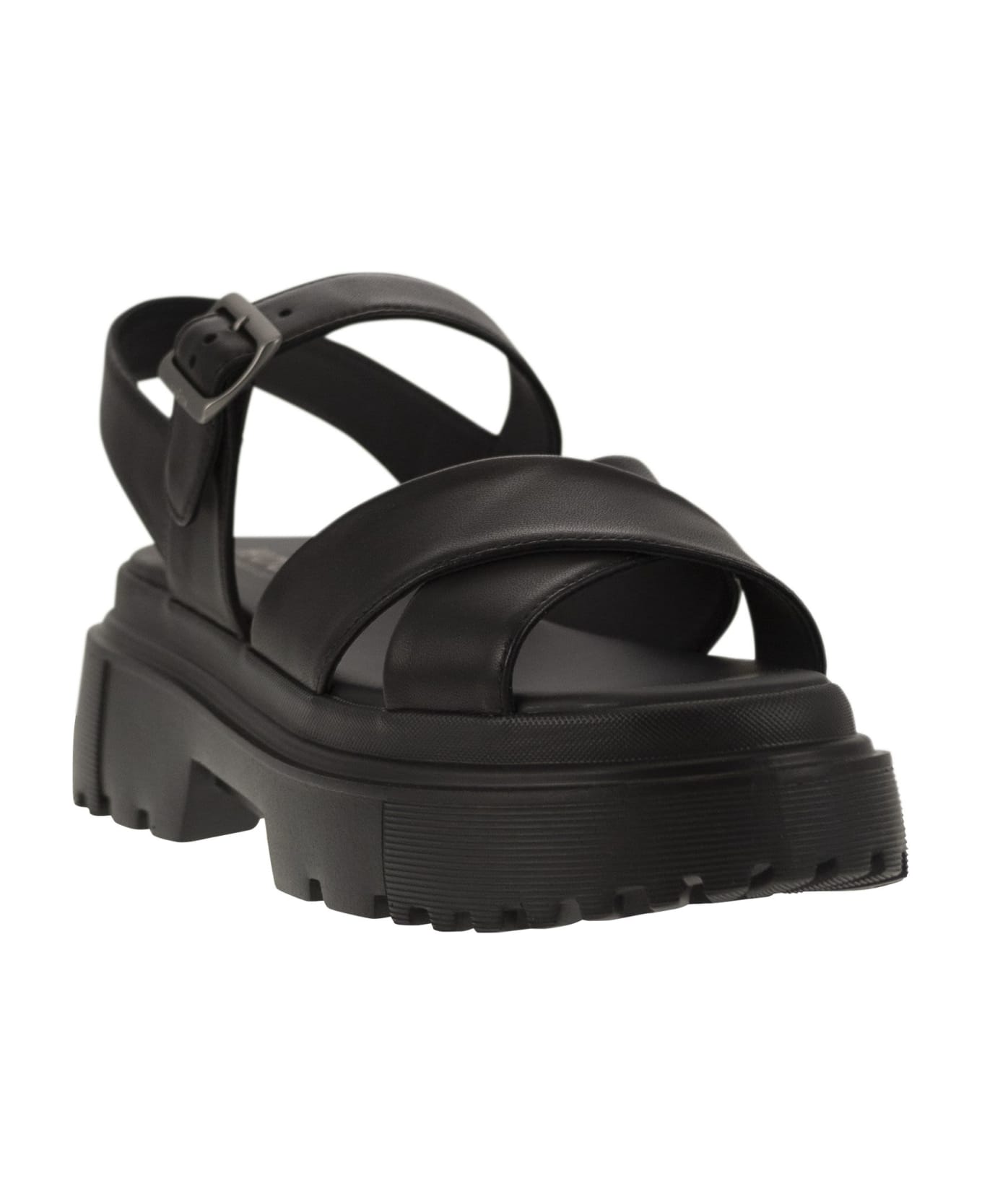 Hogan Leather Sandal With Midsole - Black サンダル
