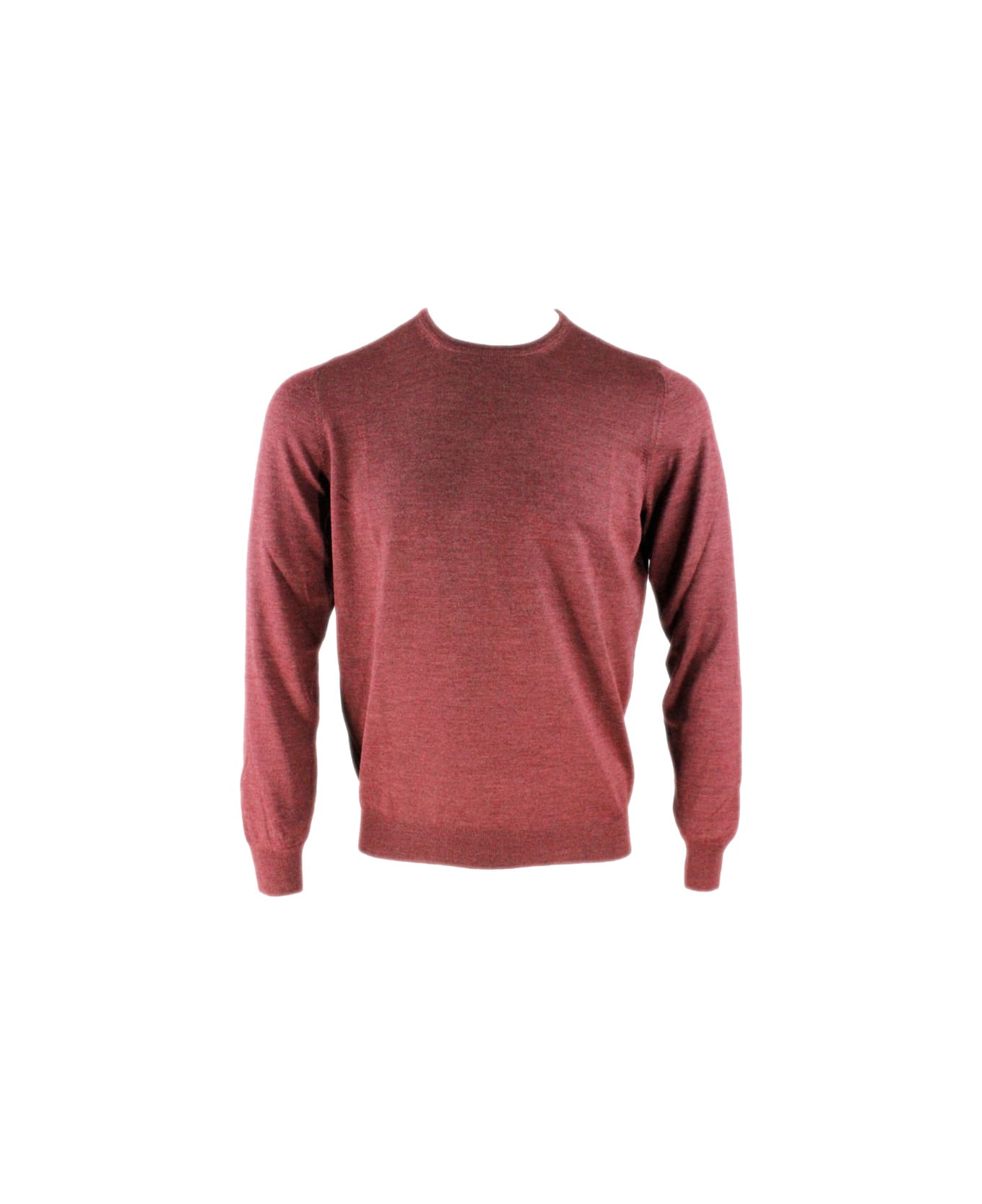Barba Napoli Light Long-sleeved Crewneck Sweater In Wool And Silk - Rust