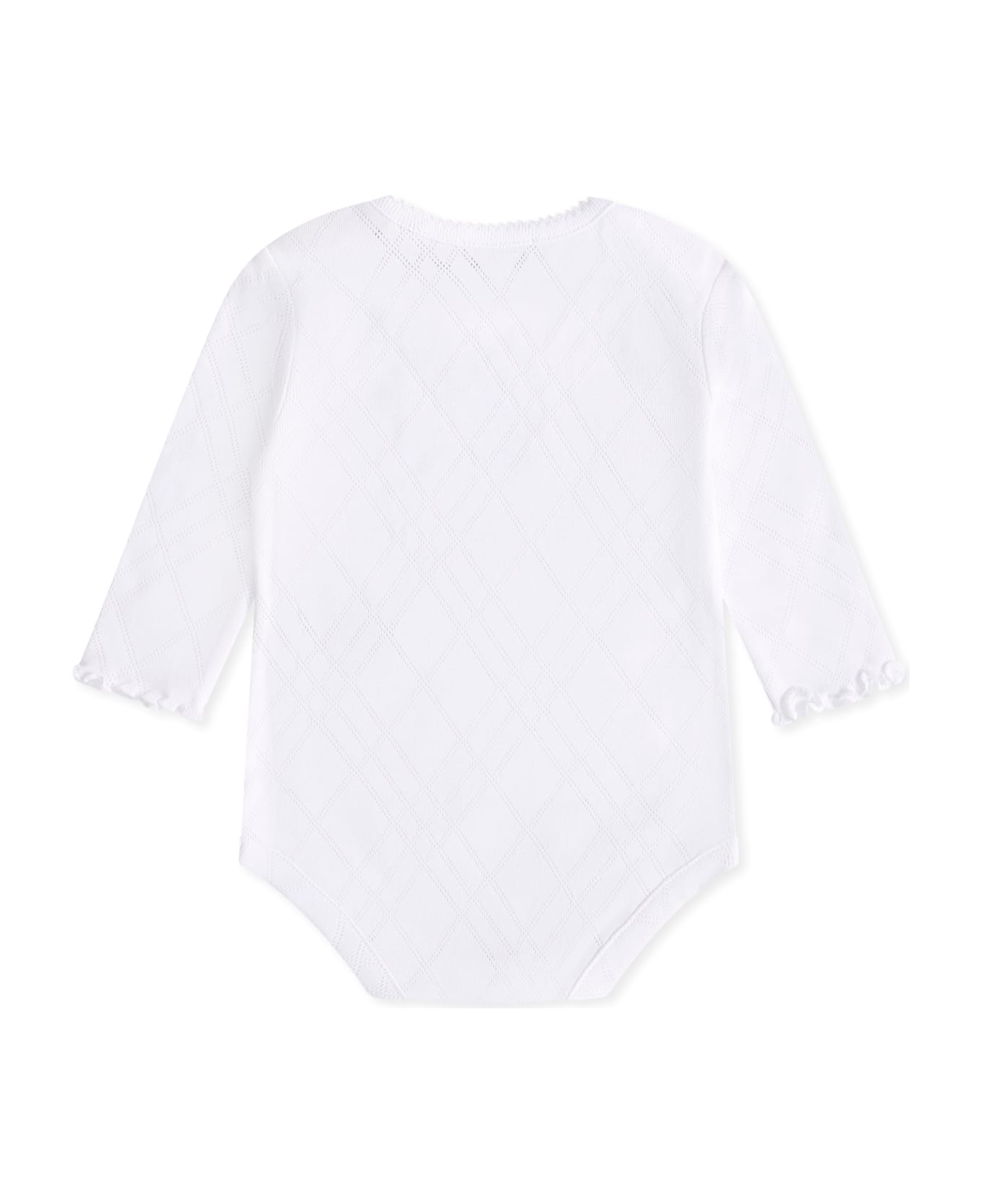 Burberry White Bodysuit For Babykids With Teddy Bear - White