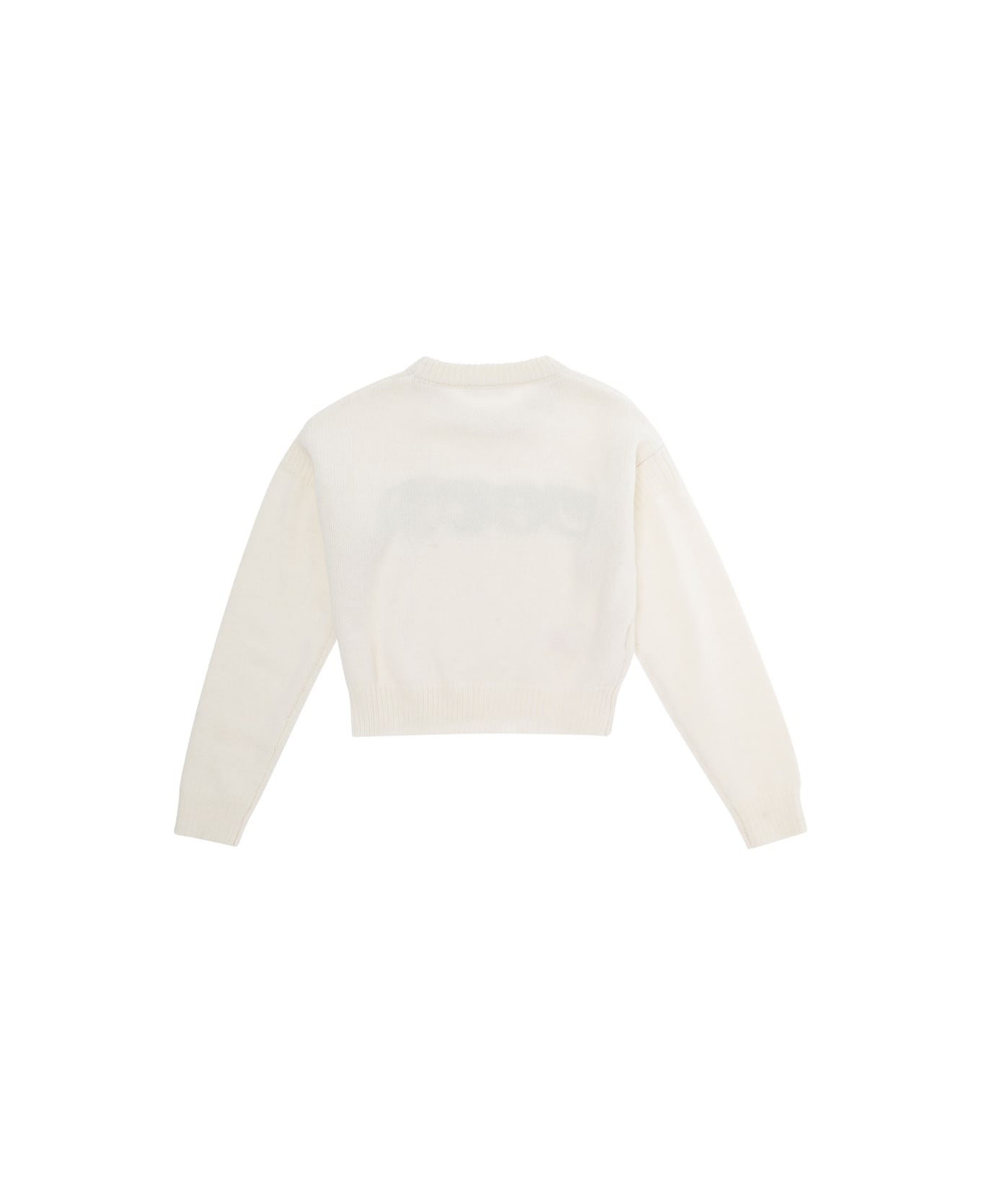 Marni White Cropped Sweater With Jacquard Logo In Wool Blend Girl - White