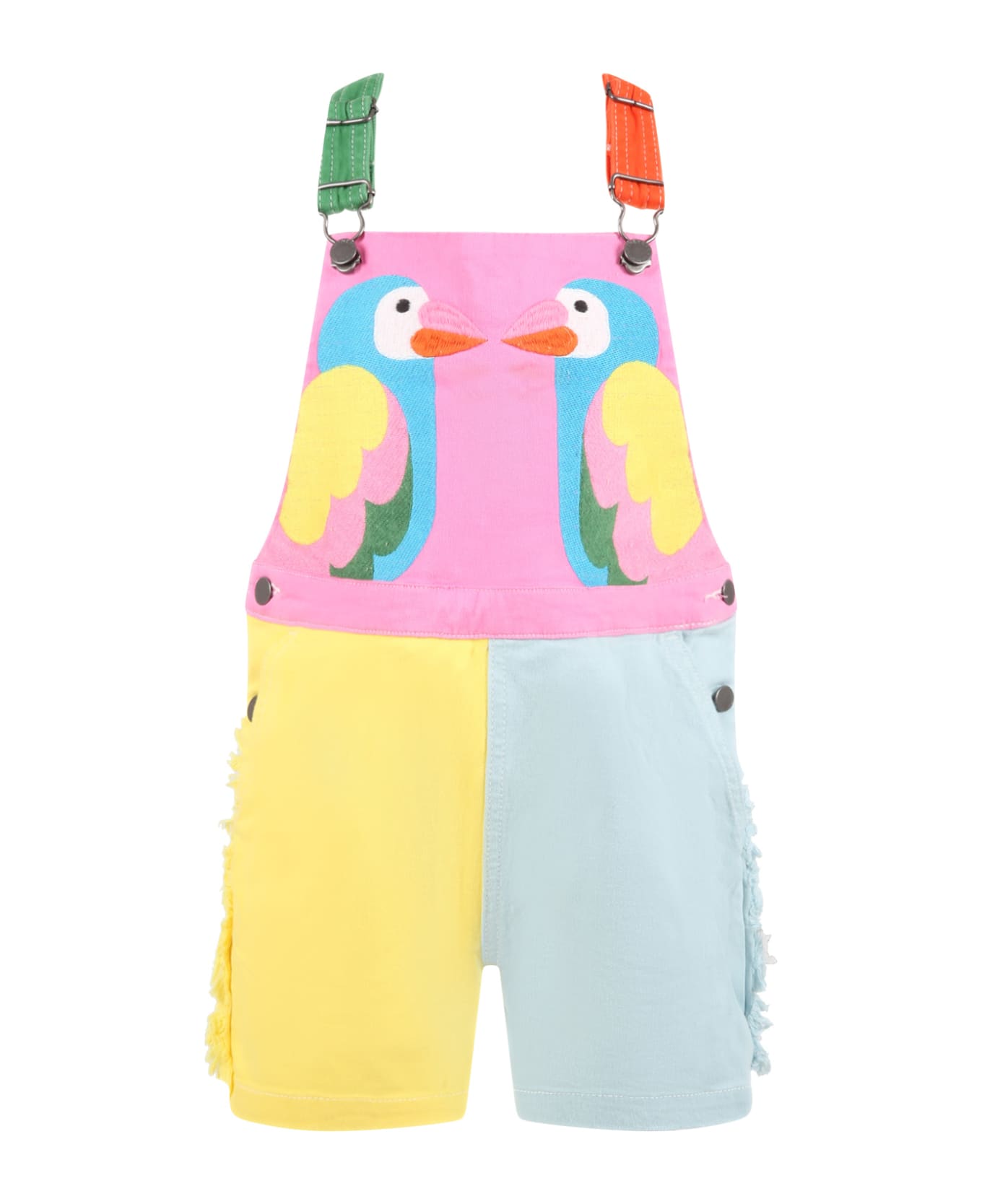 Stella McCartney Kids Multicolor Dungarees For Girl With Parrots - Multicolor