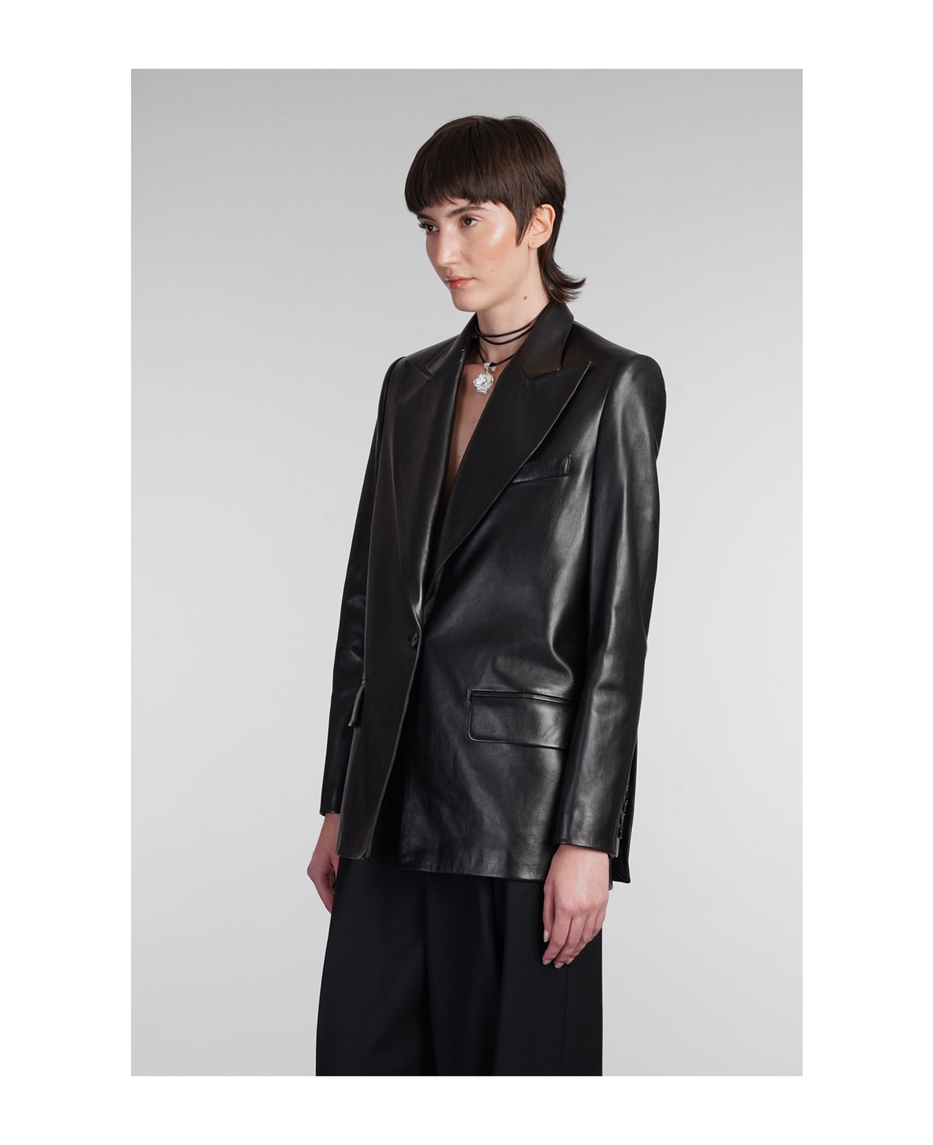 Magda Butrym Blazer In Black Leather - Black