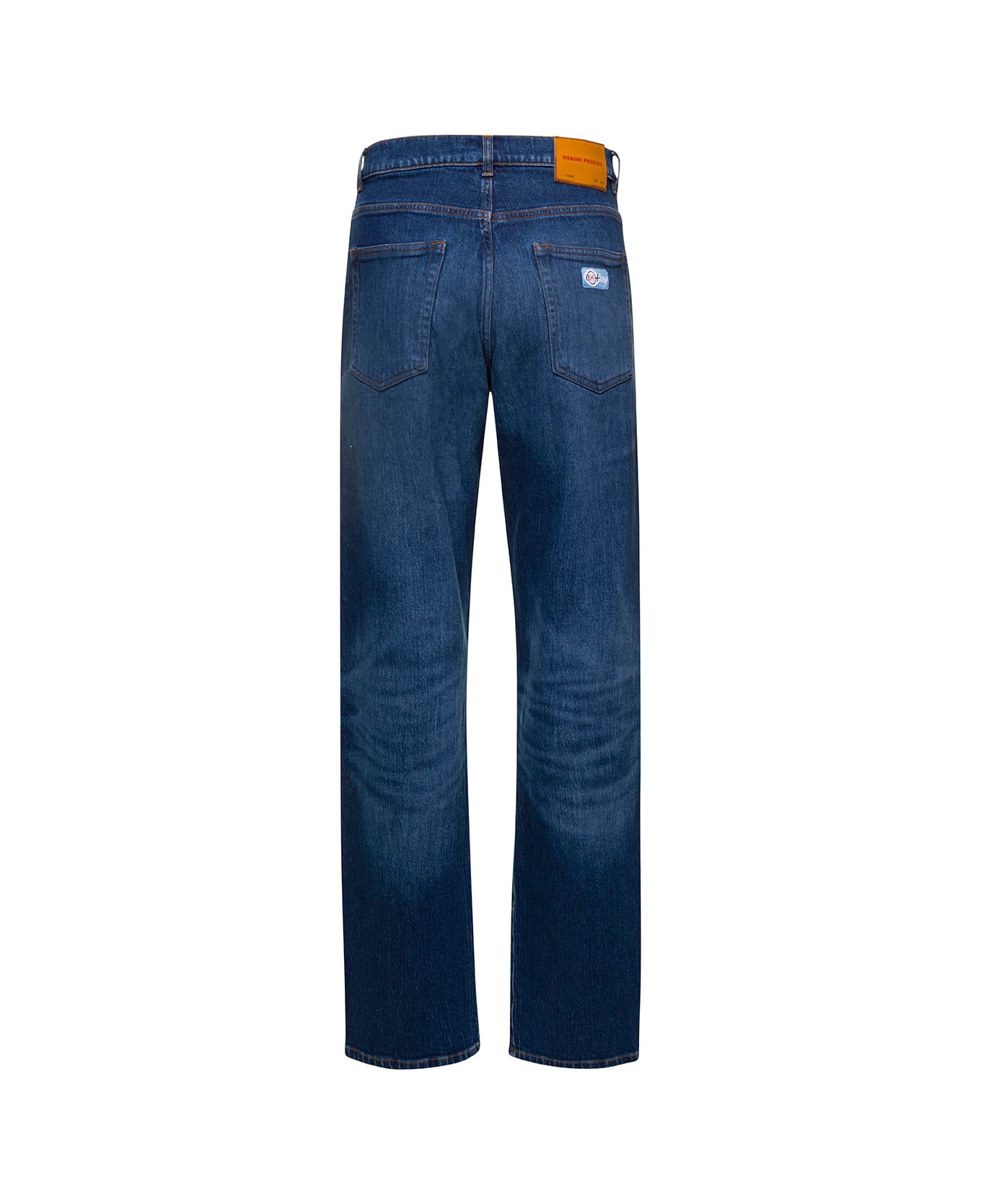 HERON PRESTON Blue Denim Straight Leg Jeans With Logo Patch In Cotton Man - Blu