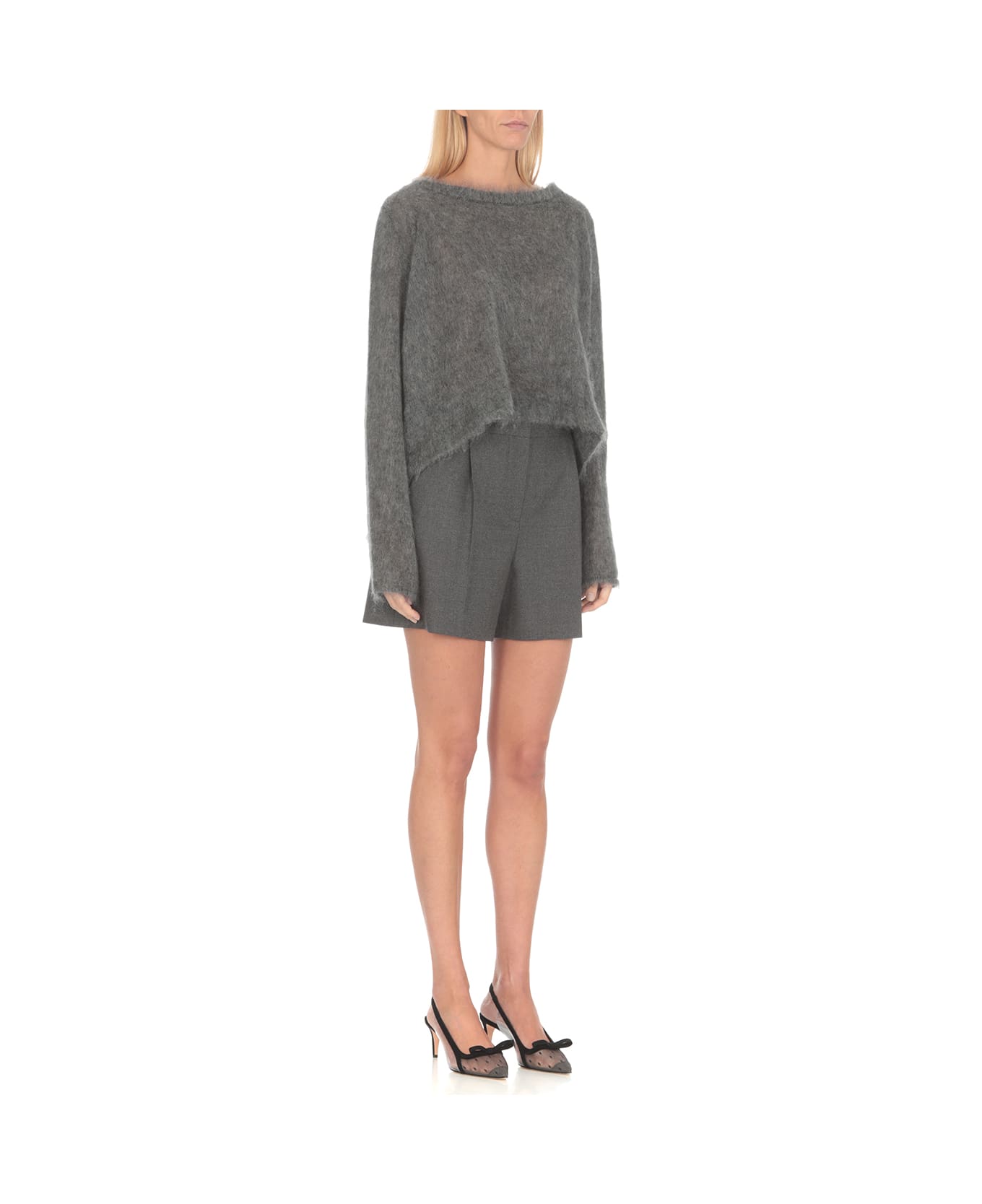 Alberta Ferretti Asymmetric-hem Brushed Knitted Jumper - Grey