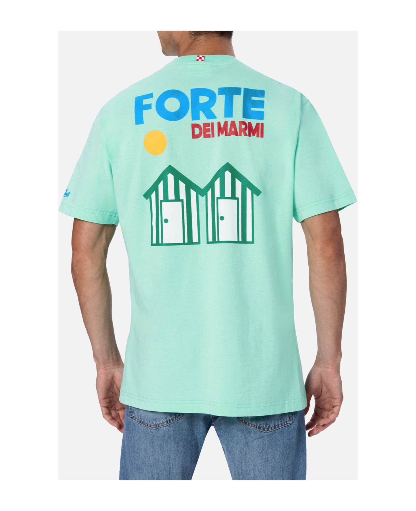 MC2 Saint Barth Man Cotton T-shirt With Forte Dei Marmi Postcard Placed Print - GREEN