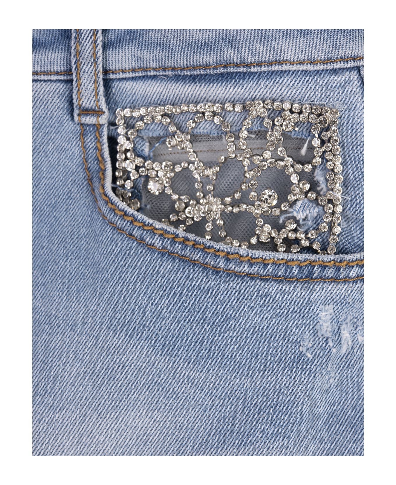 Ermanno Scervino Mid Blue Denim Shorts With Jewel Embroidery - Blue