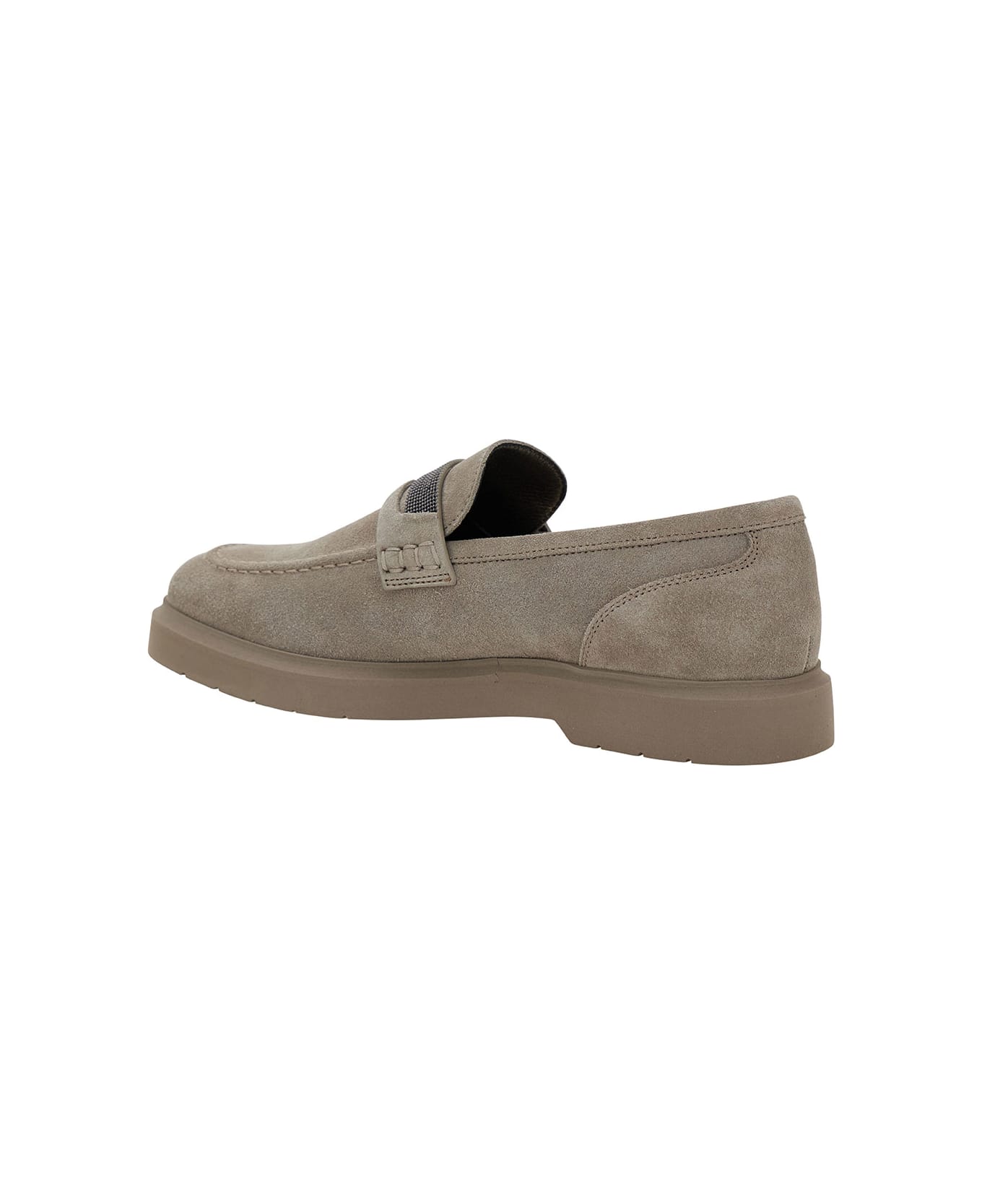 Brunello Cucinelli Grey Loafers With Monile Detail In Suede Woman - Grey