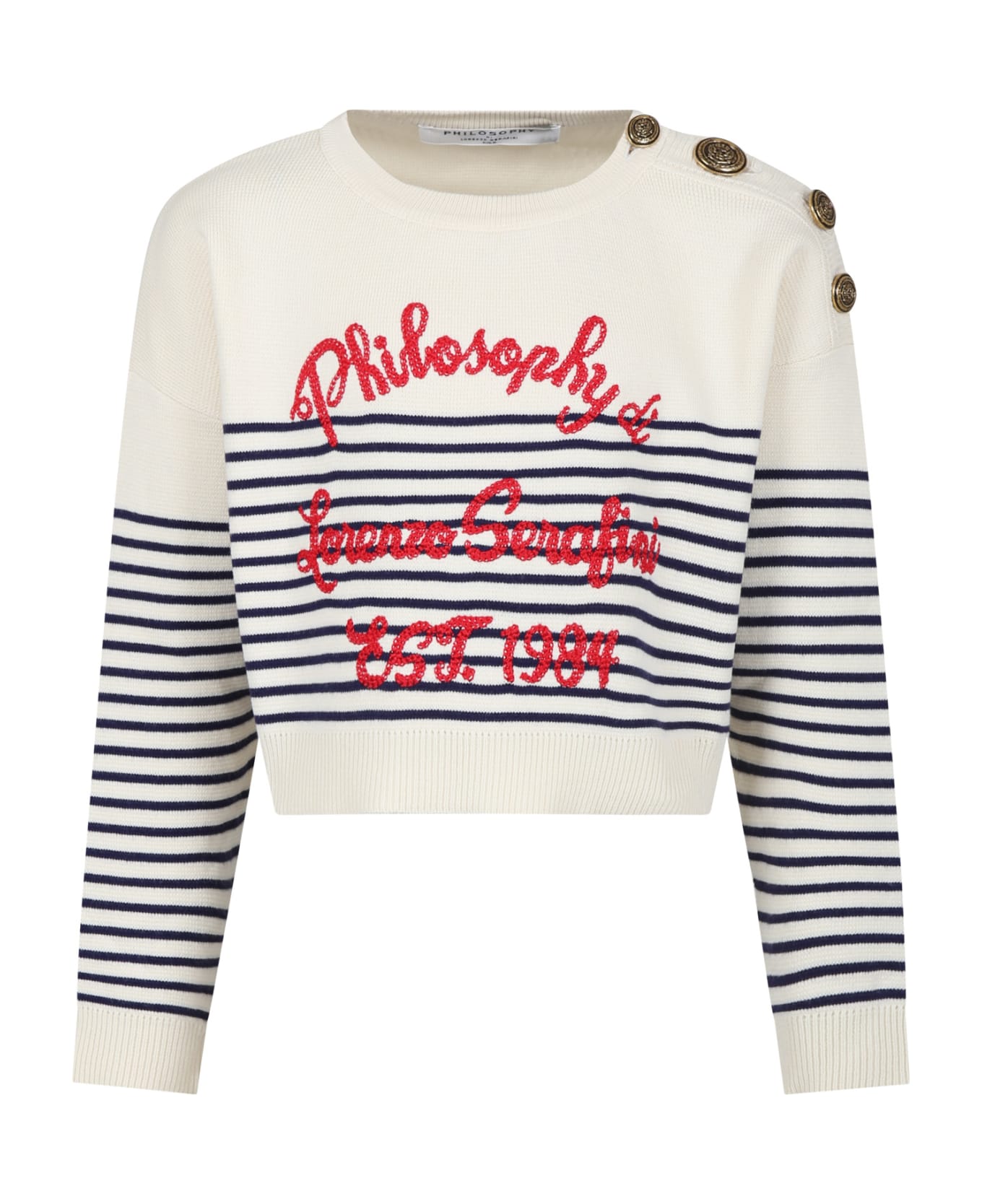 Philosophy di Lorenzo Serafini Kids Ivory Sweater For Girl With Logo - Ivory ニットウェア＆スウェットシャツ