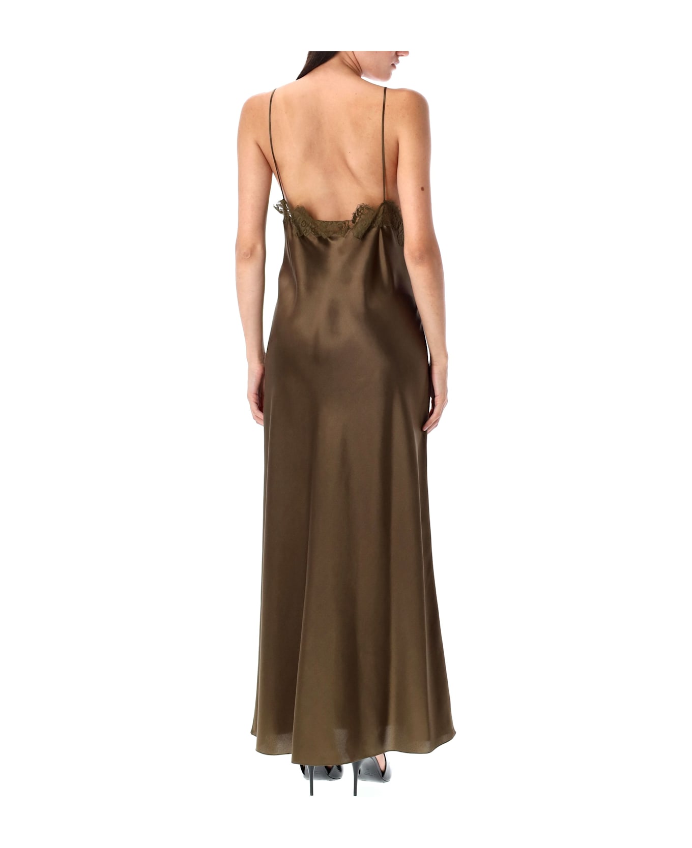 Saint Laurent Silk Satin Slip Dress - KHAKI