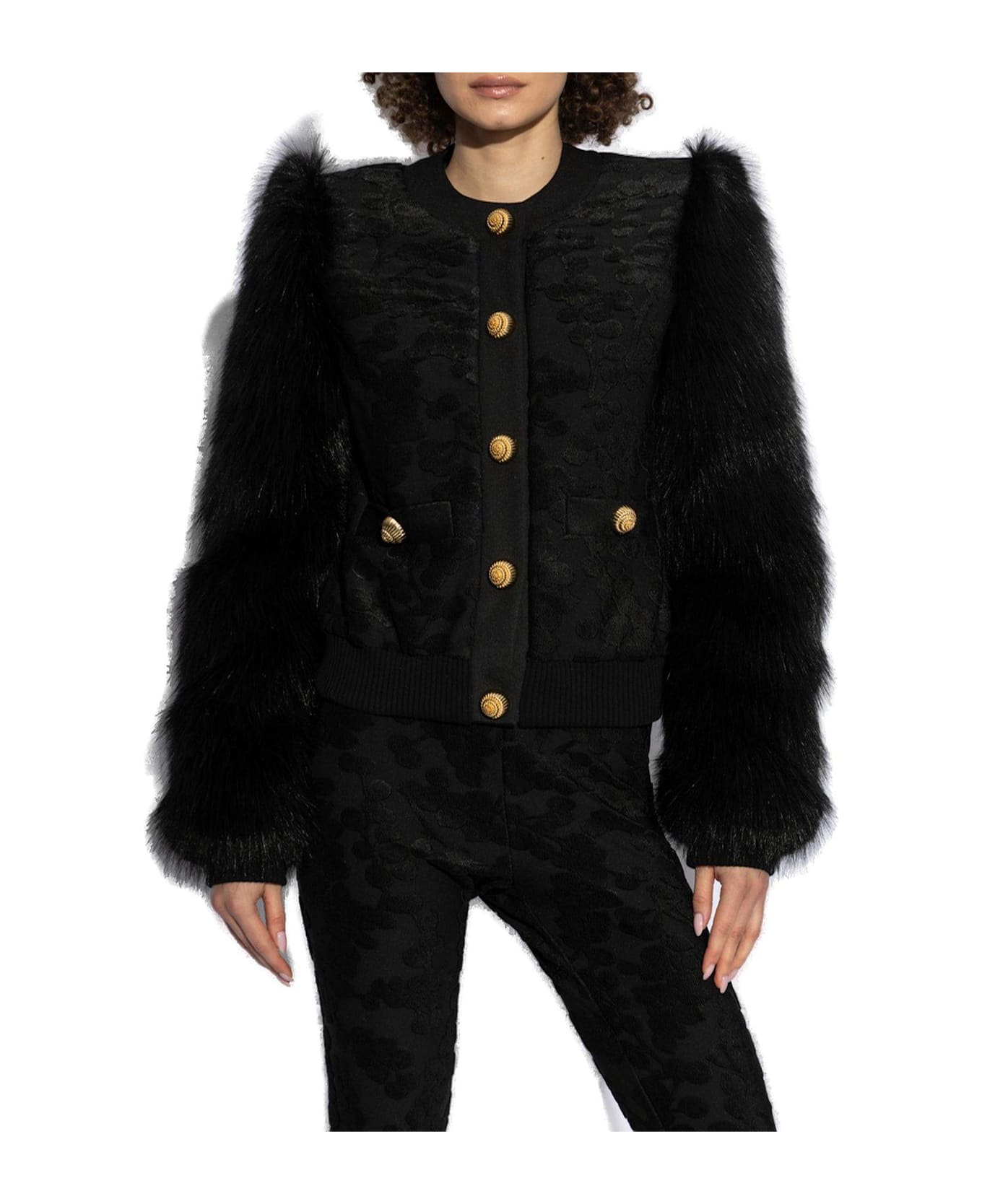 Balmain Buttoned Straight Hem Faux-fur Jacket - BLACK