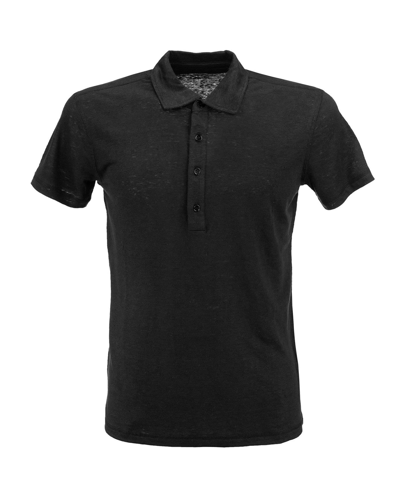 Majestic Filatures Linen Polo Shirt With Short Sleeves - Black ポロシャツ