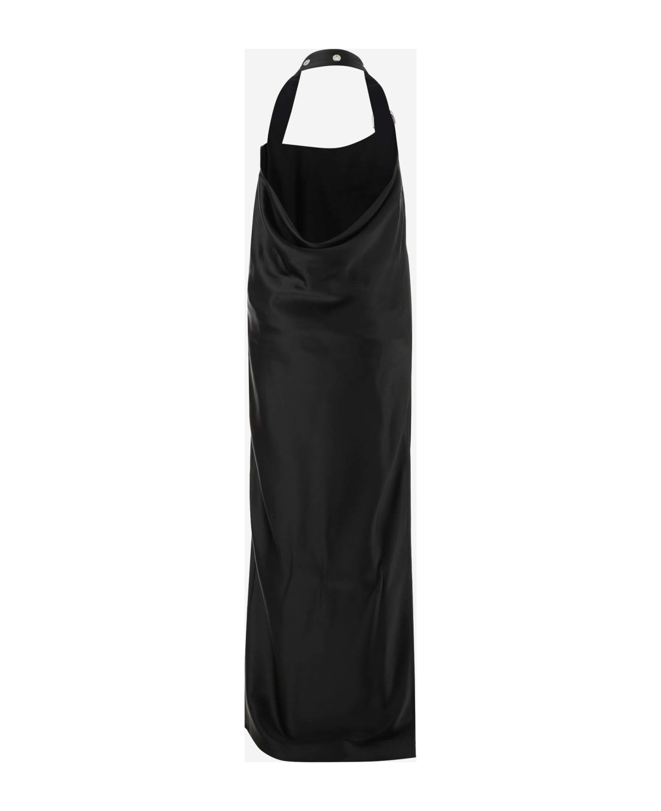 Off-White Satin Belt Long Dress - Black