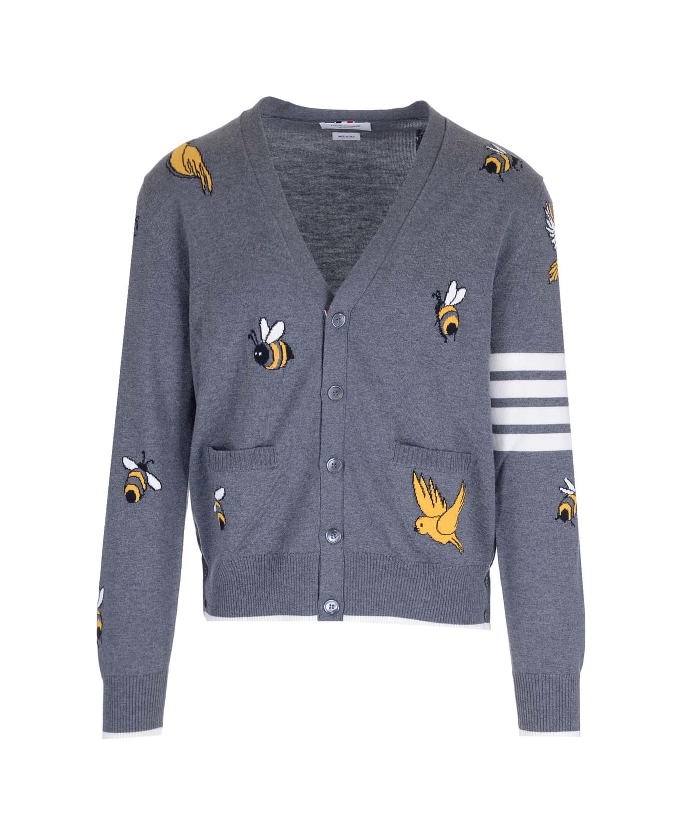Thom Browne Cardigan With Birds And Bees - Grey