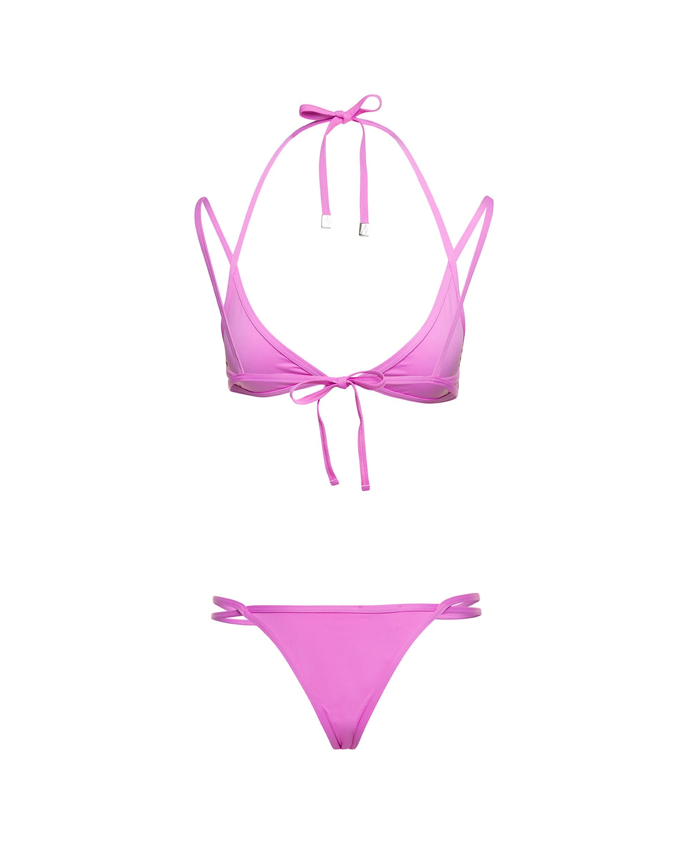 The Attico Triangle Cup Bikini Set In Pink Technical Fabric Woman - Pink