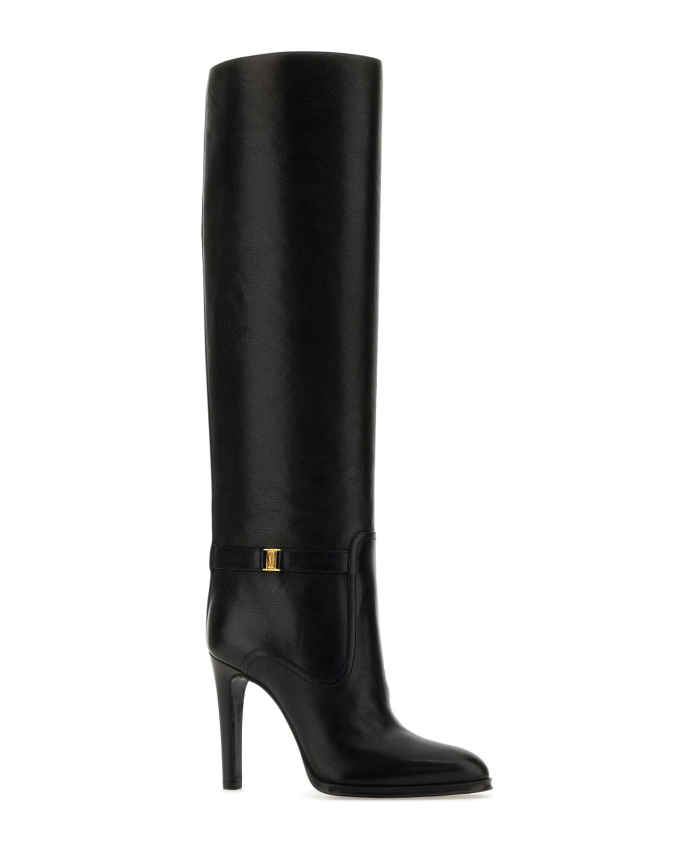 Saint Laurent Black Leather Diane Boots - NERO