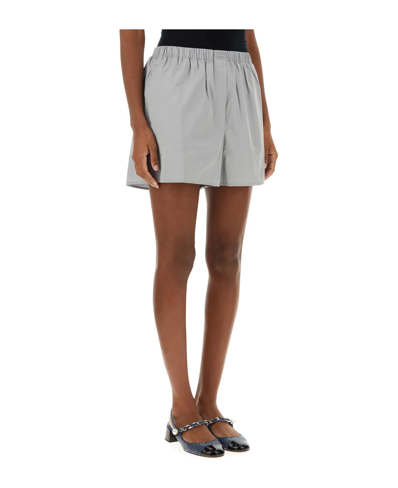 Miu Miu Light Grey Cotton Shorts - GREY